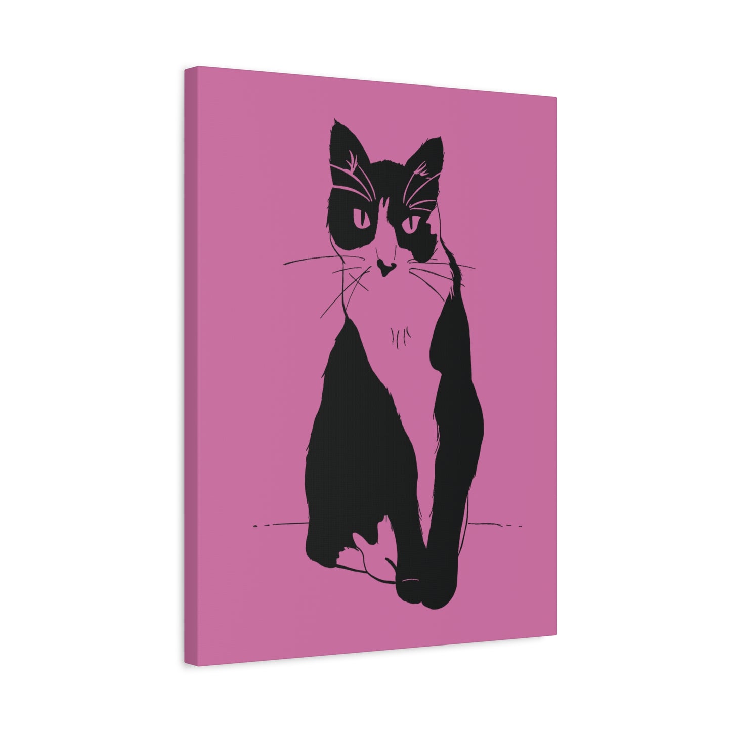 Cat Canvas Print on Pink (Transparent Style Cat) - Cat Drawing Art