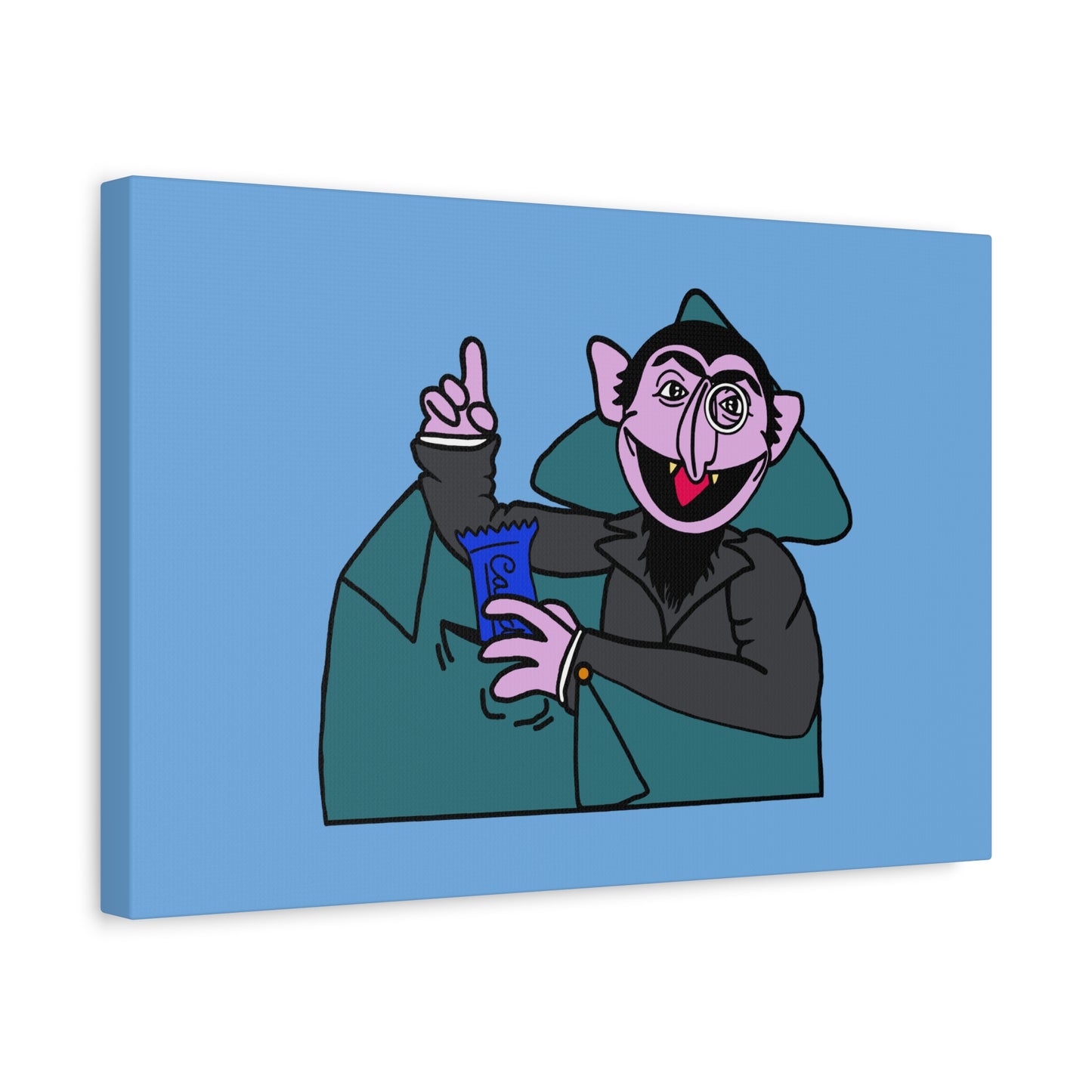 The Count Stealing Candy Canvas Print Light Blue - Sesame Street The Count Parody Art