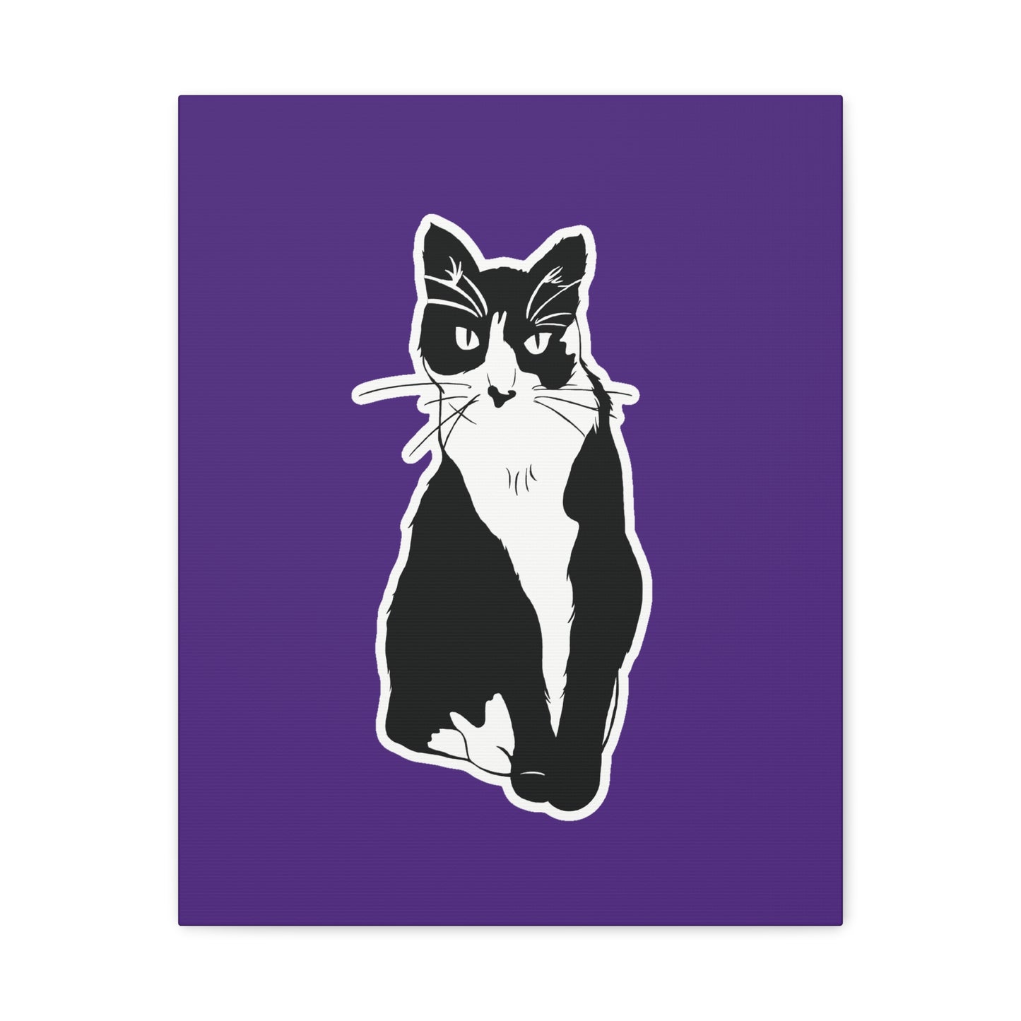 Cat Canvas Print on Purple (Sticker Style Cat) - Cat Drawing Art