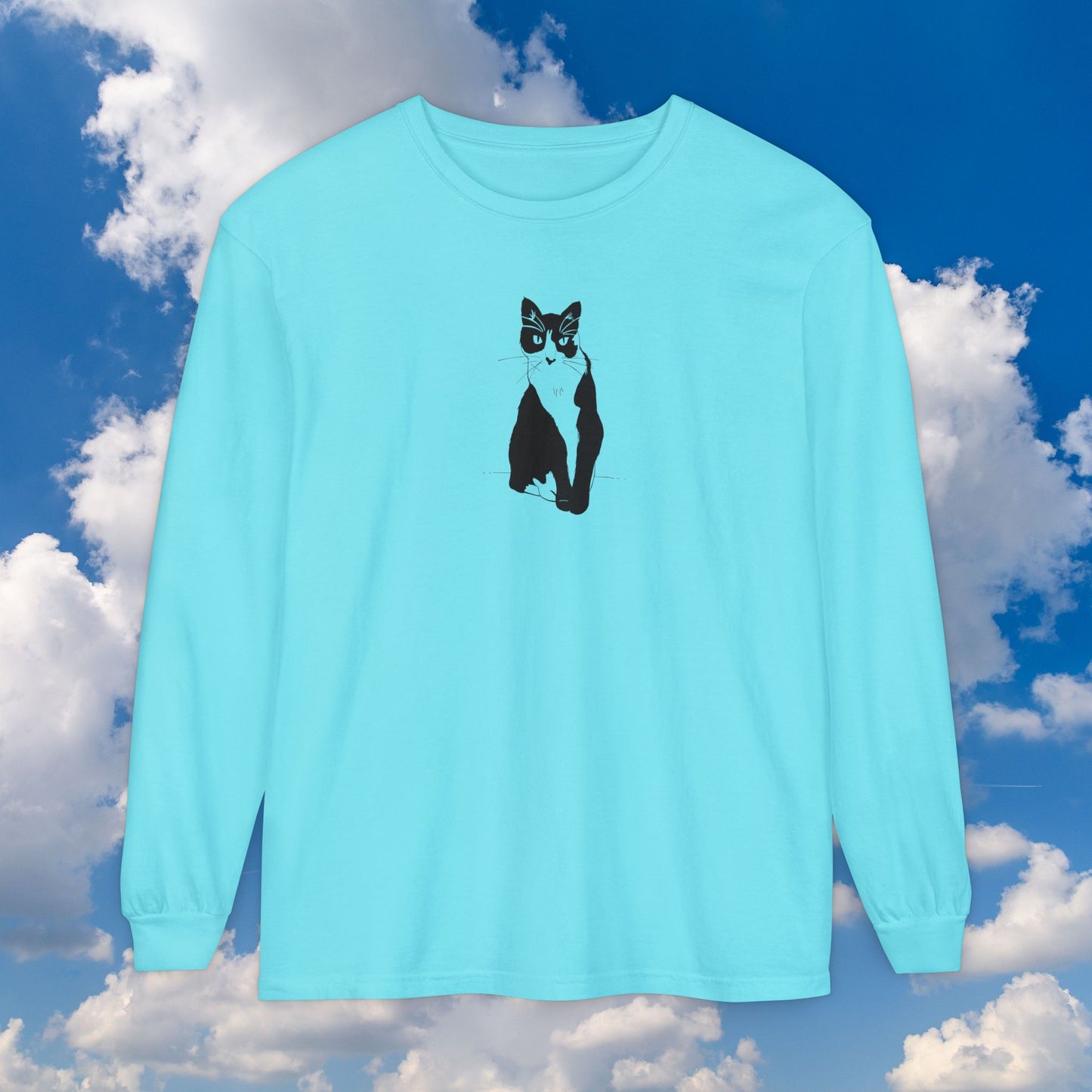 Cat Long Sleeve Tee (Transparent Style Cat) - Cat Drawing Shirt