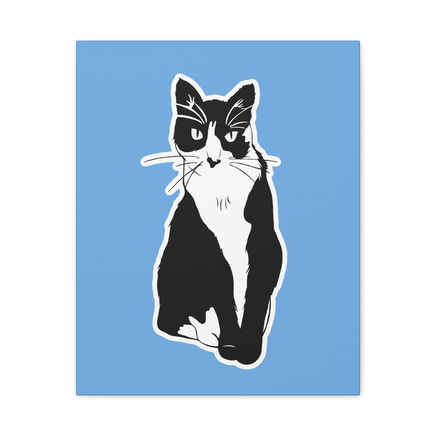 Cat Canvas on Light Blue (Sticker Style Cat) - Cat Drawing Art
