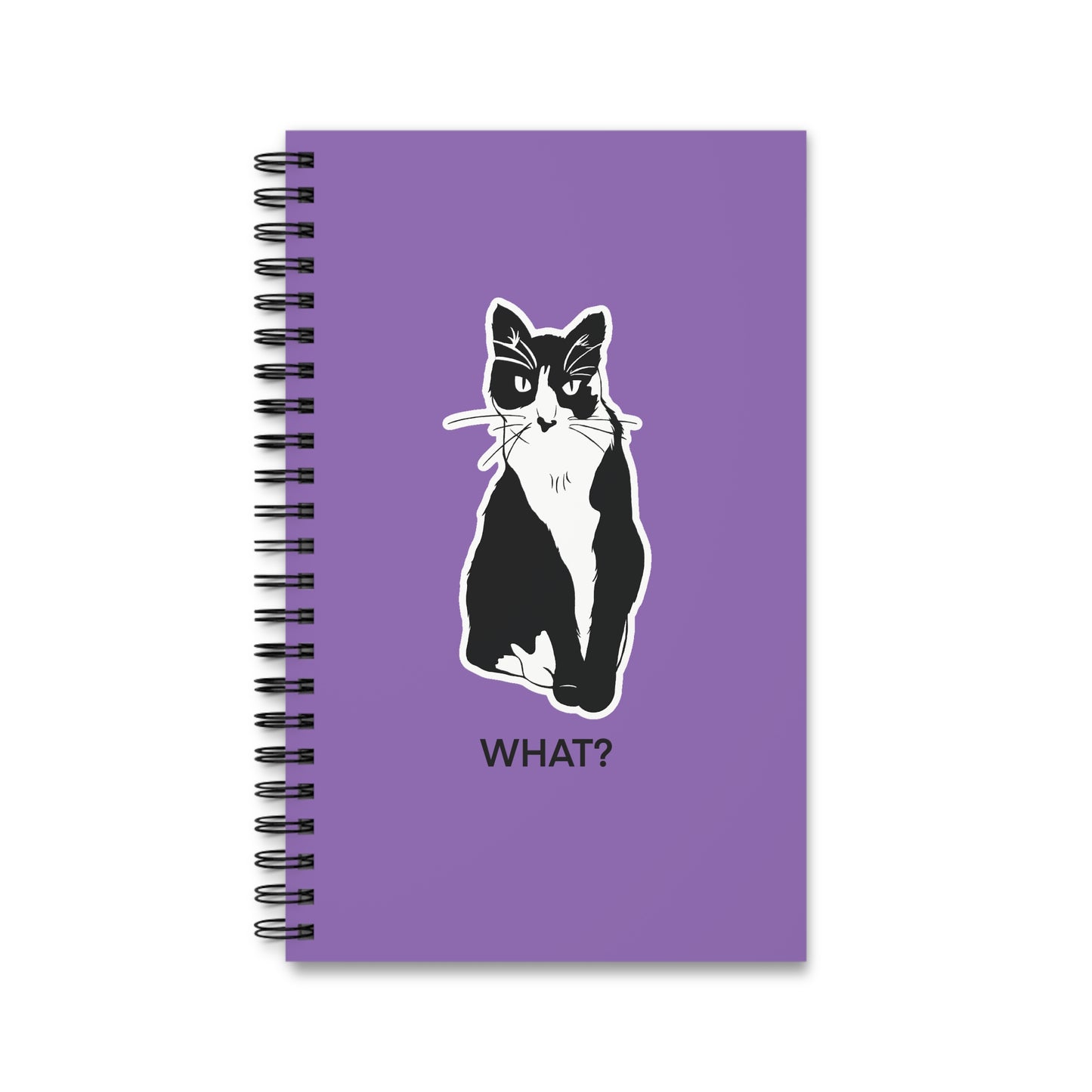 Cattitude Notebook in Light Purple (Sticker Style Cat with Black Writing) - Cat Spiral Notebook