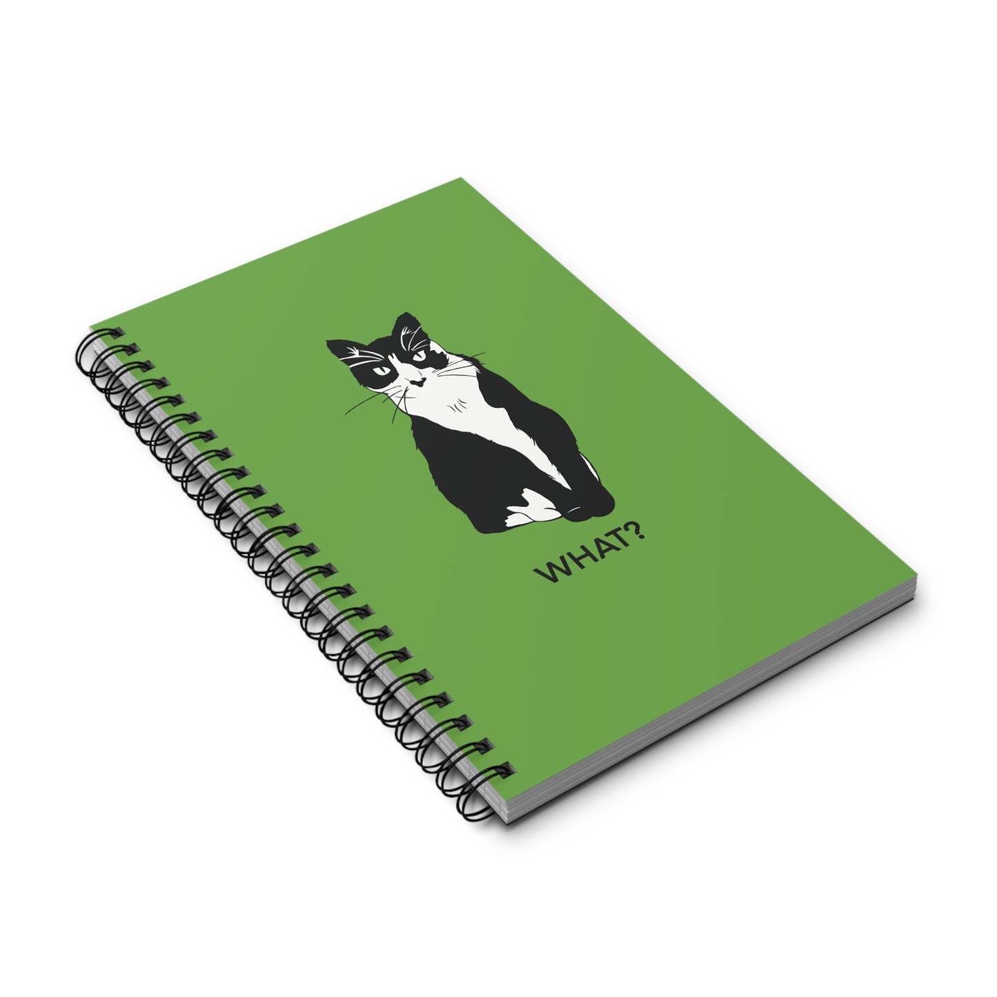 Cattitude Notebook in Light Green (B&W Style Cat) - Cat Spiral Notebook