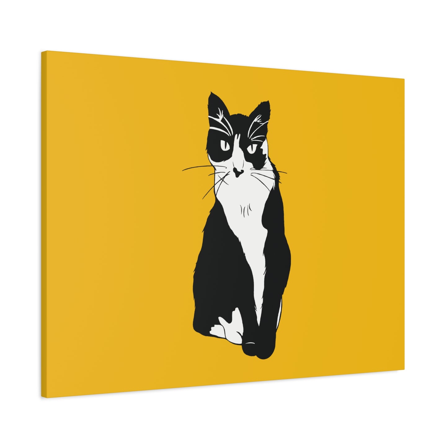 Cat Canvas on Yellow (B&W Style Cat) - Cat Drawing Art