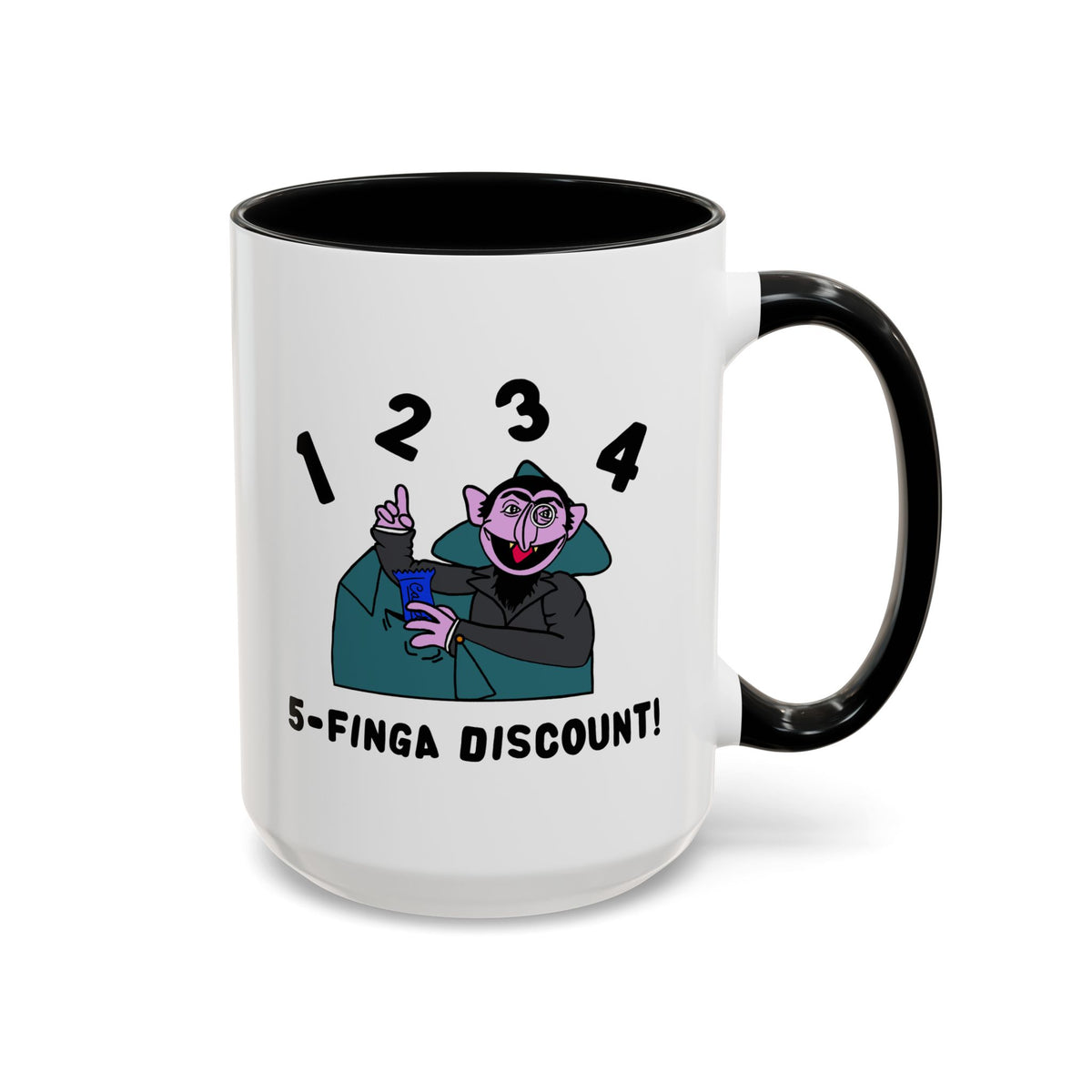 Five Finger Discount Accent Coffee Mug - Sesame Street The Count Parody Coffee Mug