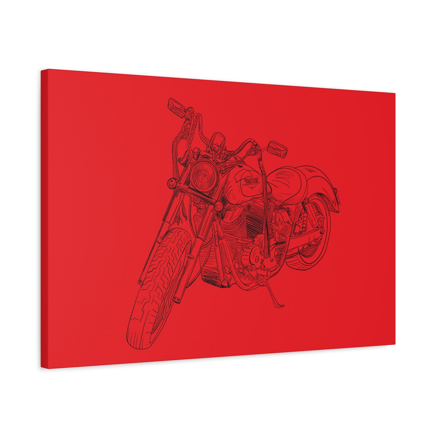 Ride Me Harley Motorcycle Sketch Canvas Print - Black Ink on Red Background