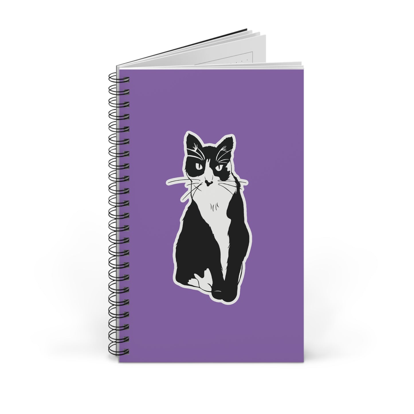 Cat Notebook in Light Purple (Sticker Style Cat) - Cat Spiral Notebook