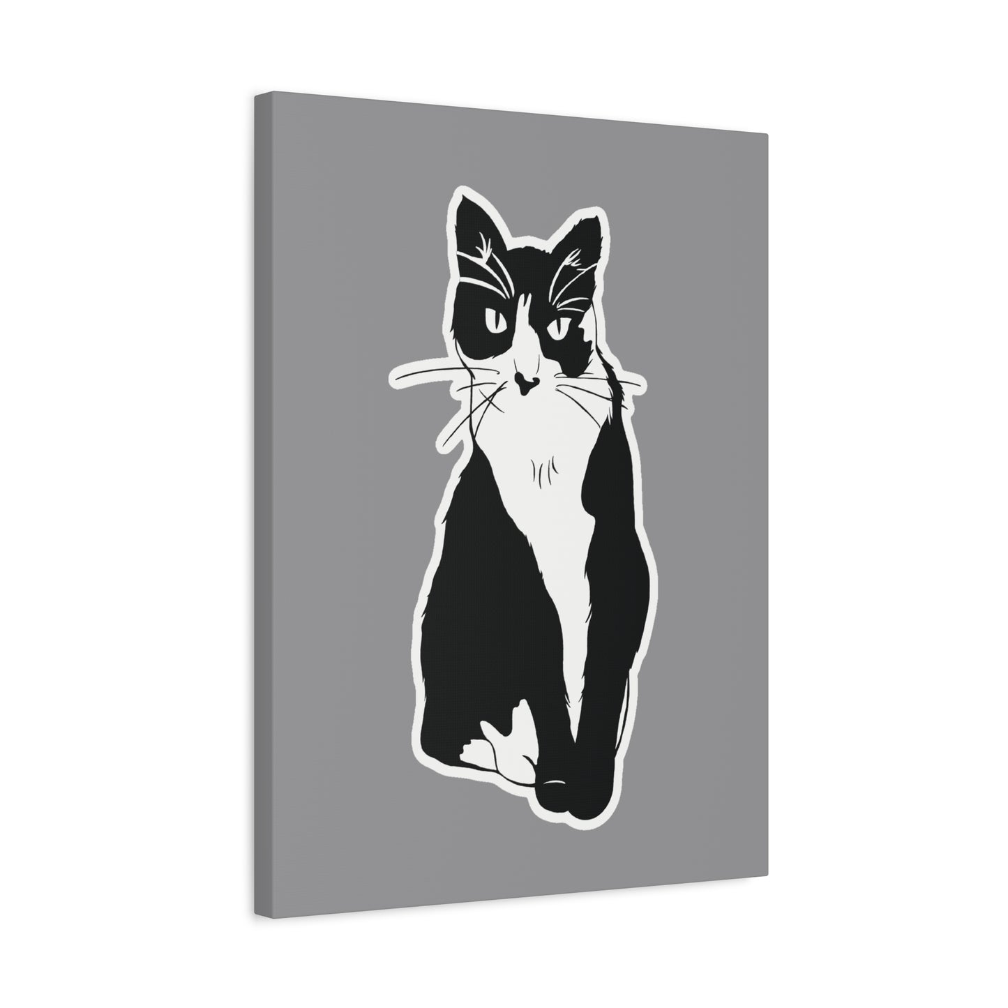 Cat Canvas Print on Grey (Sticker Style Cat) - Cat Drawing Wall Art