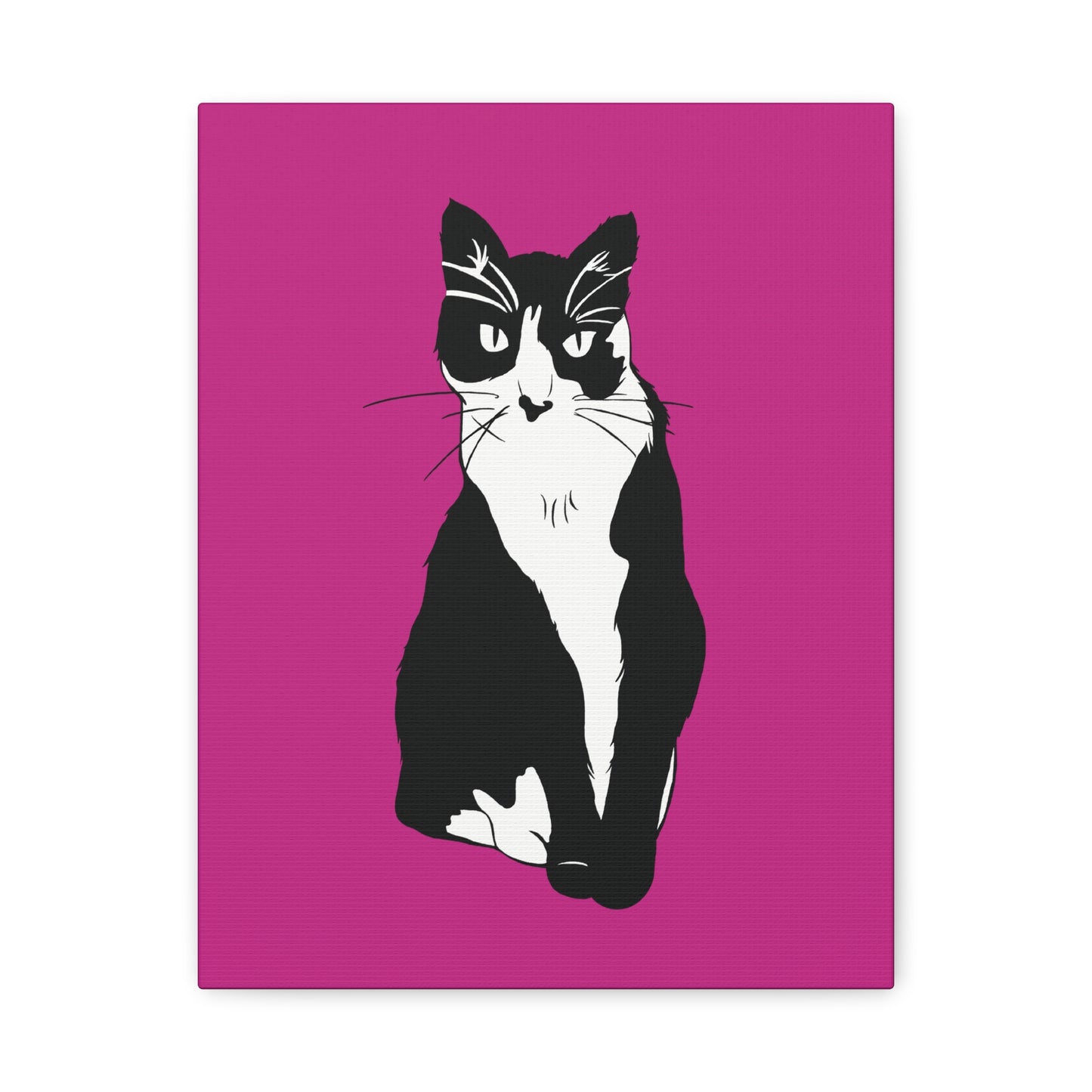 Cat Canvas on Pink (B&W Style Cat) - Cat Drawing Art