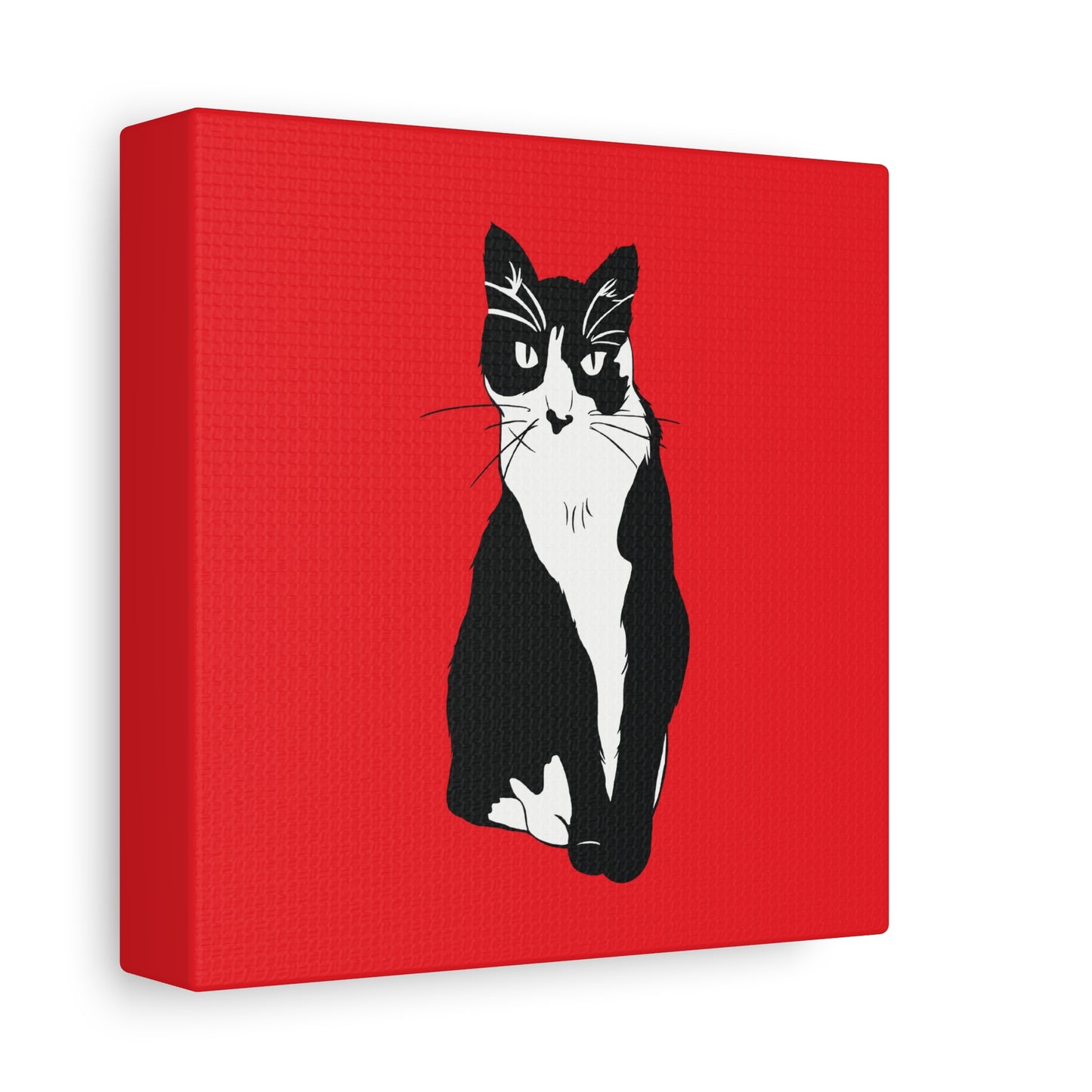 Cat Canvas on Red (B&W Style Cat) - Cat Drawing Art