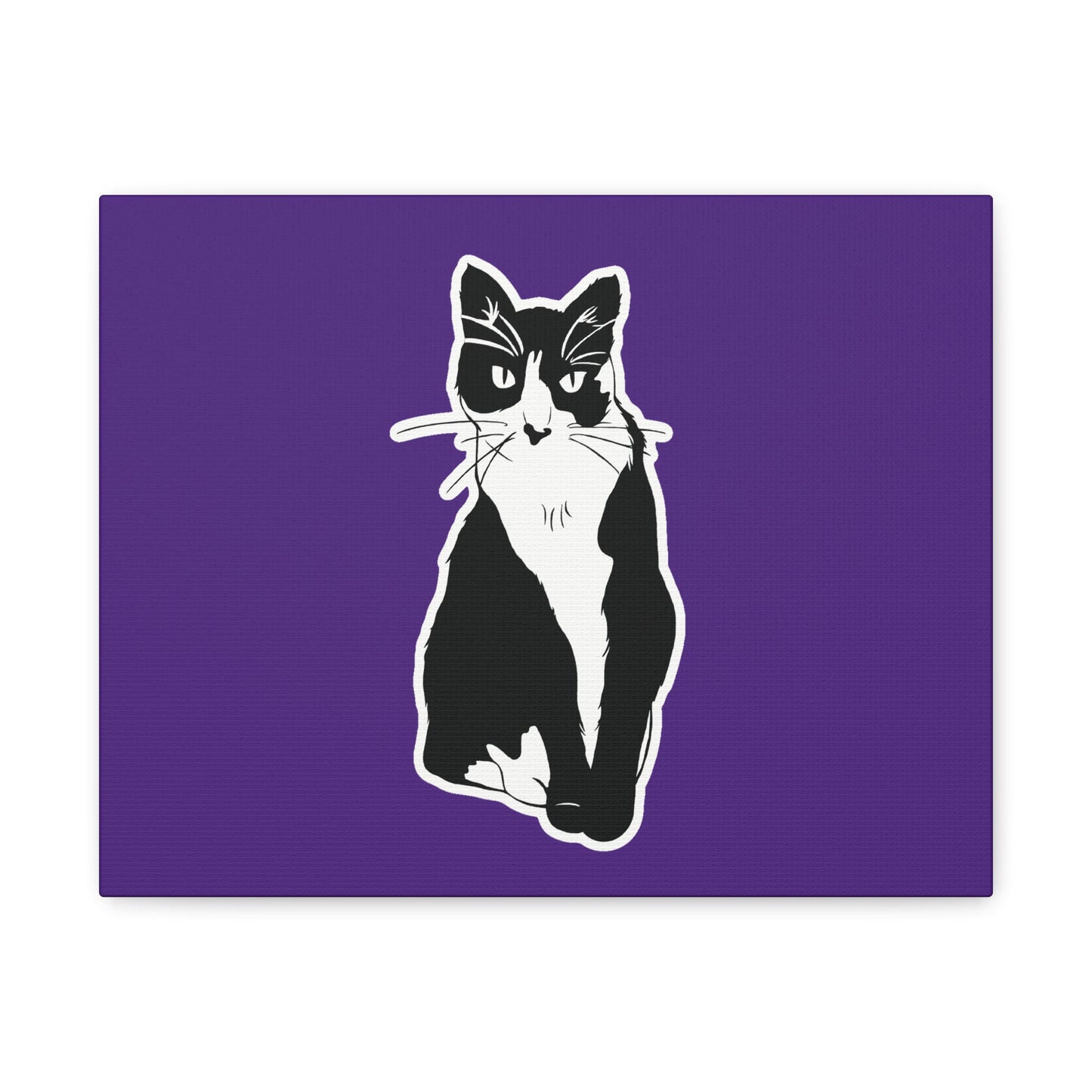 Cat Canvas Print on Purple (Sticker Style Cat) - Cat Drawing Art