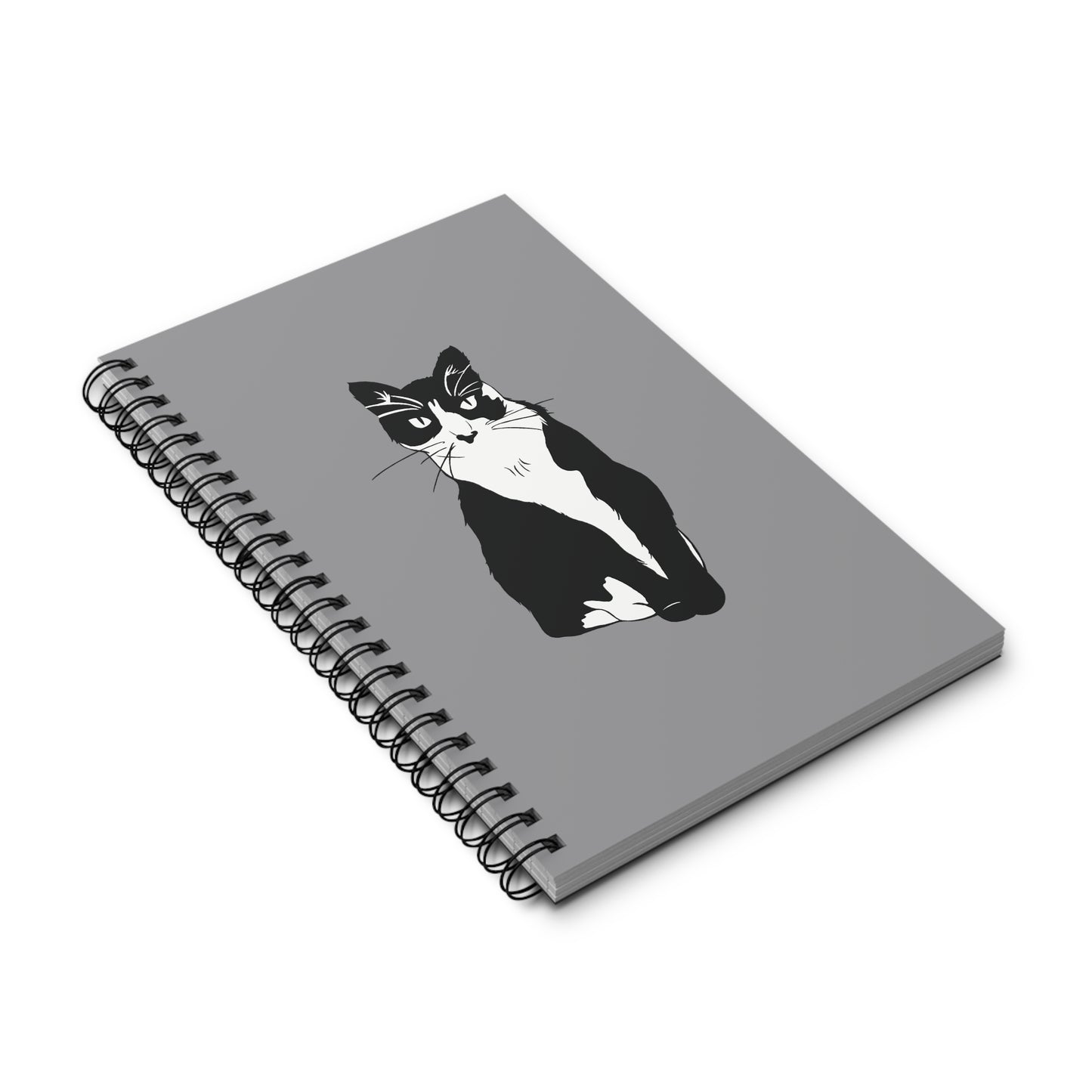Cat Notebook in Grey (B&W Style Cat) - Cat Spiral Notebook