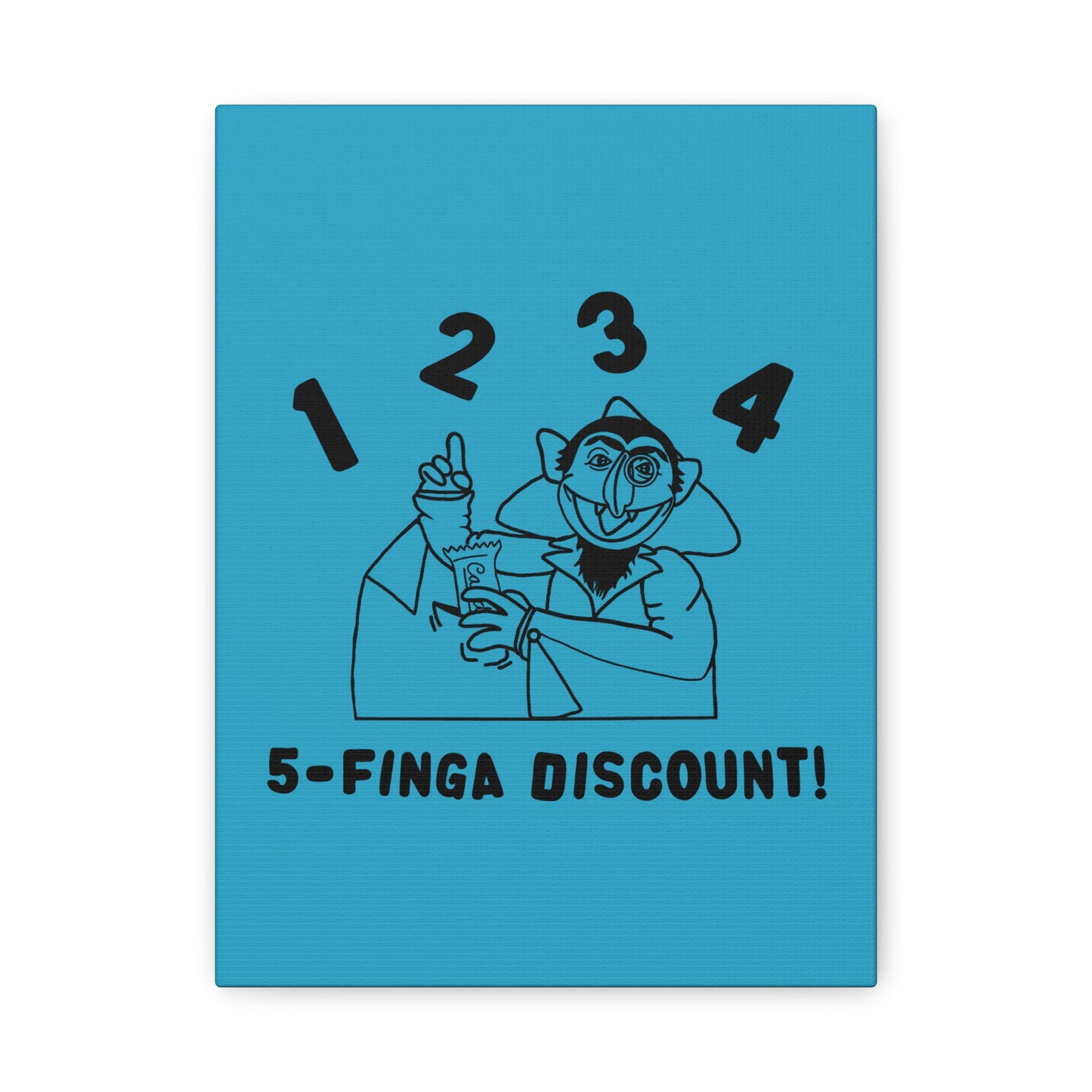 Five Finger Discount Outline Canvas Print Turquoise - Sesame Street The Count Parody Art Print