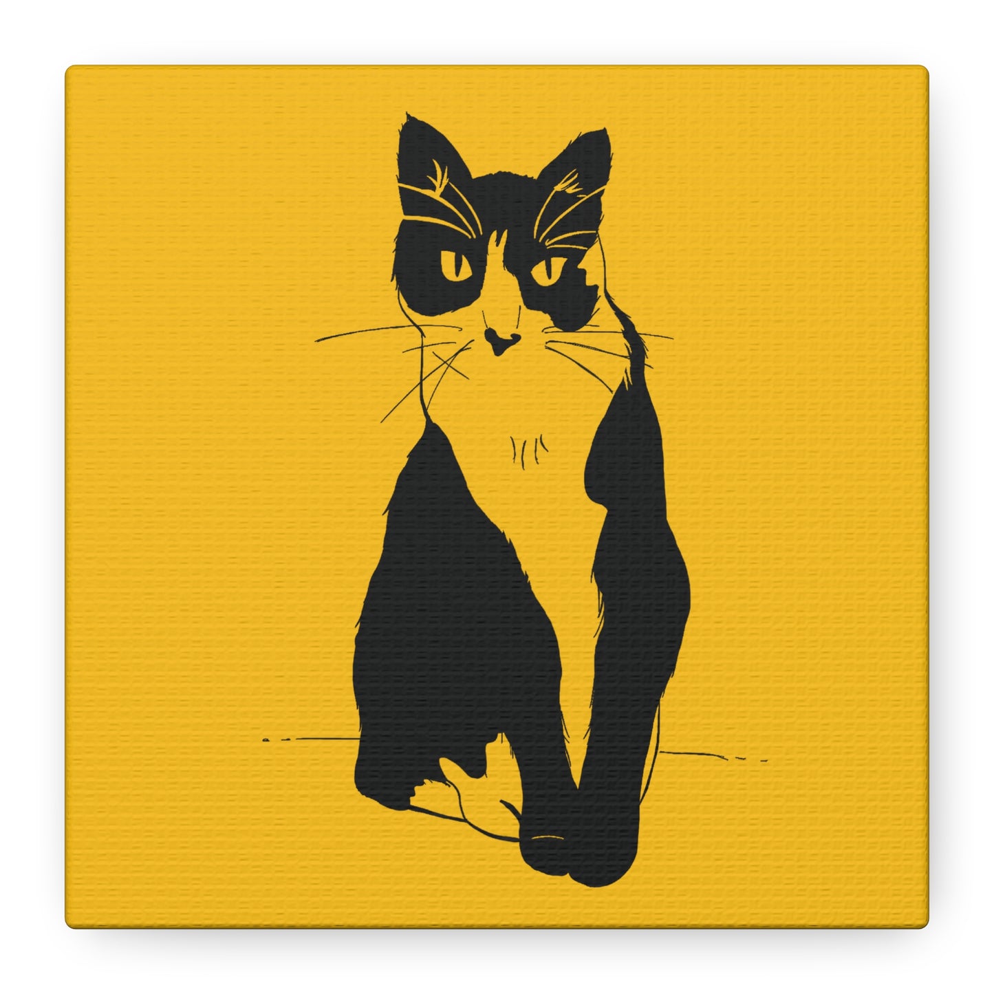 Cat Canvas Print on Yellow (Transparent Style Cat) - Cat Drawing Art
