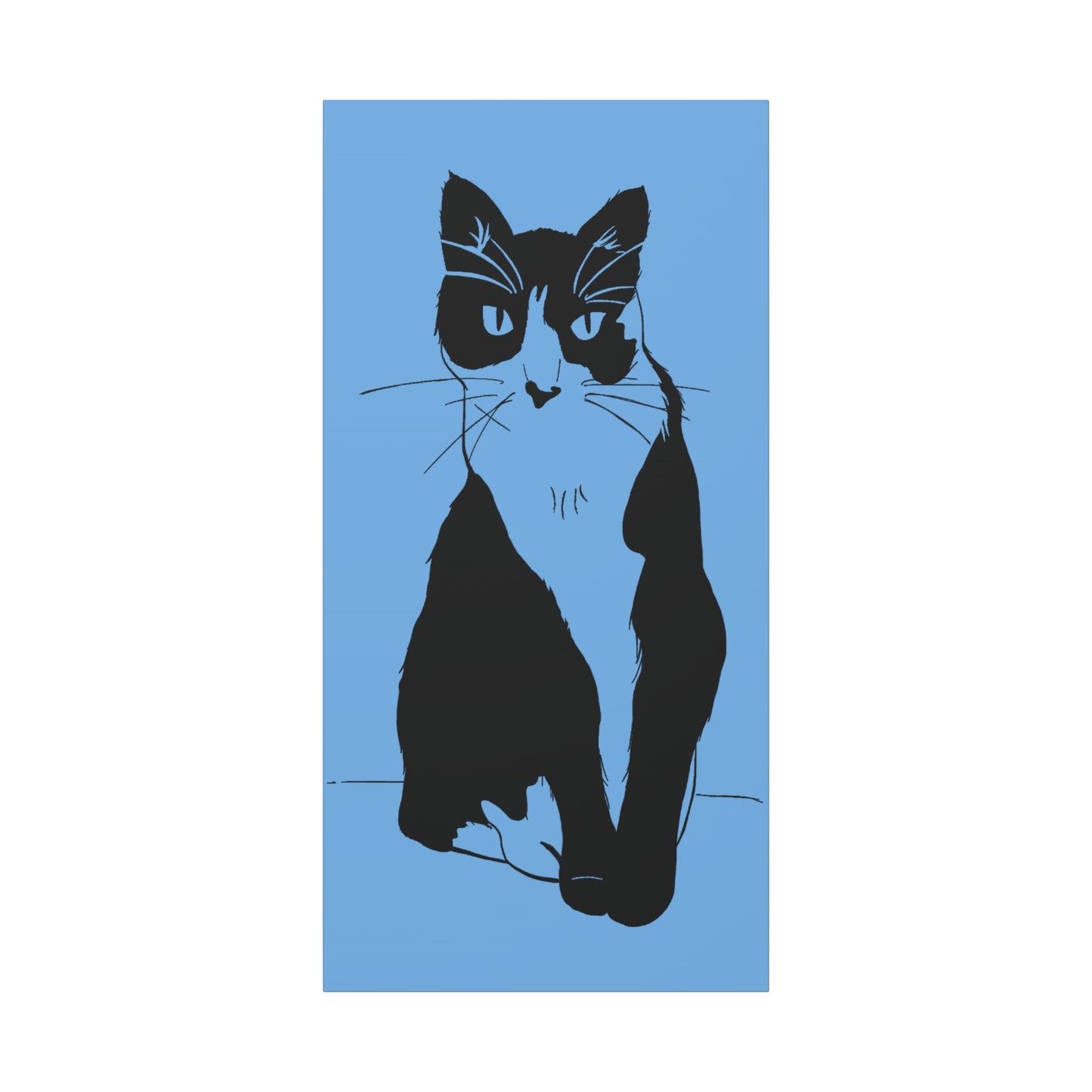 Cat Canvas Print on Light Blue (Transparent Style Cat) - Cat Drawing Art