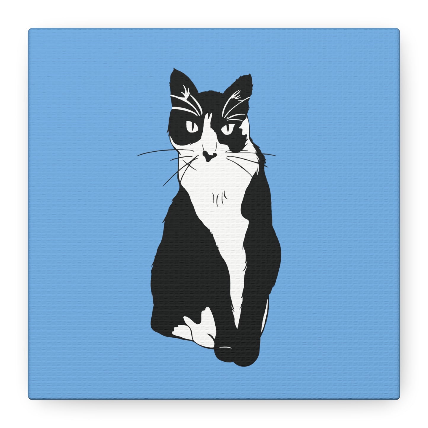Cat Canvas on Light Blue (B&W Style Cat) - Cat Drawing Art