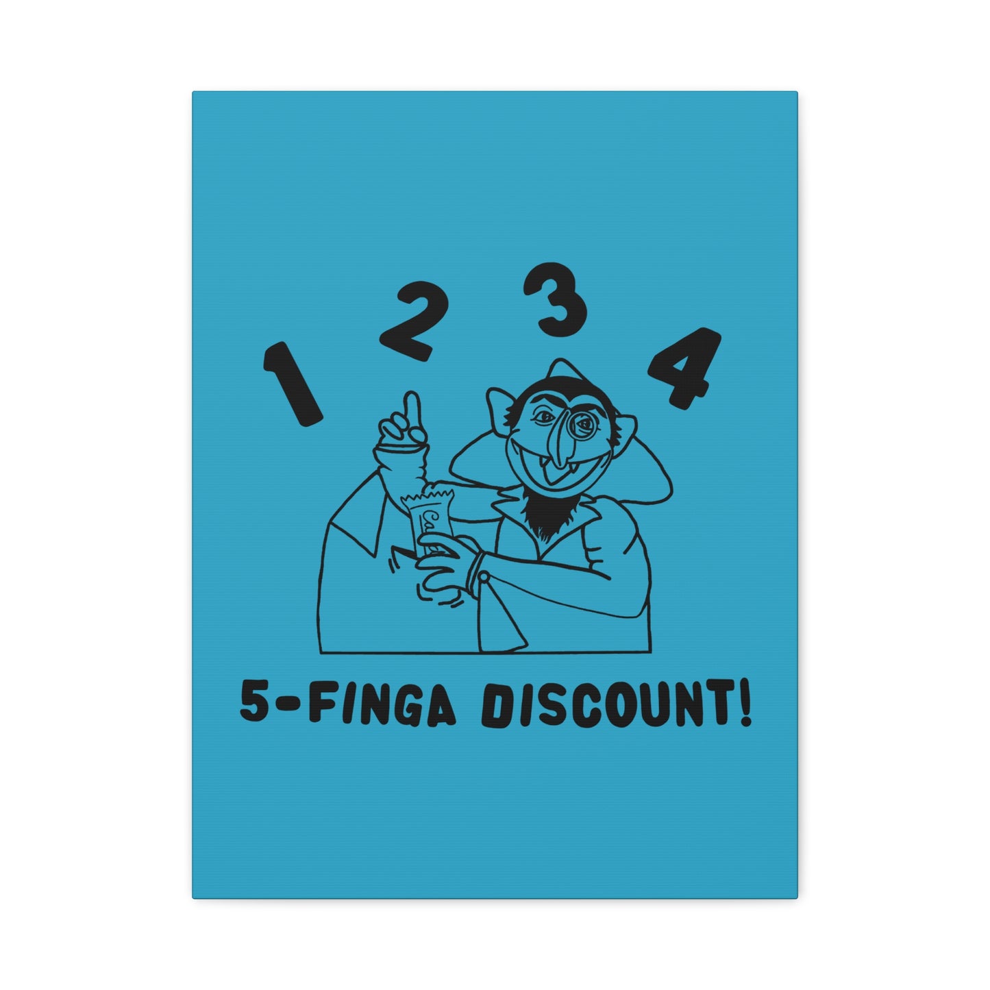 Five Finger Discount Outline Canvas Print Turquoise - Sesame Street The Count Parody Art Print
