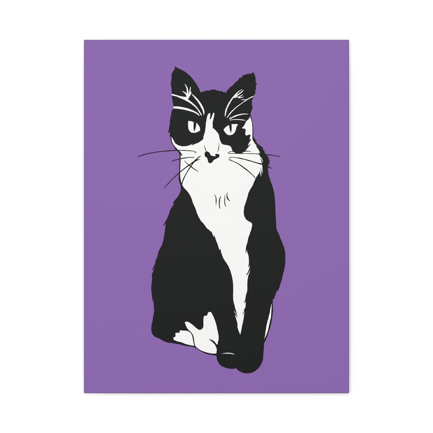 Cat Canvas on Light Purple (B&W Style Cat) - Cat Drawing Art