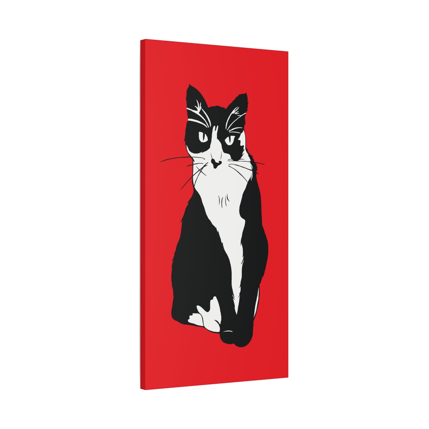 Cat Canvas on Red (B&W Style Cat) - Cat Drawing Art