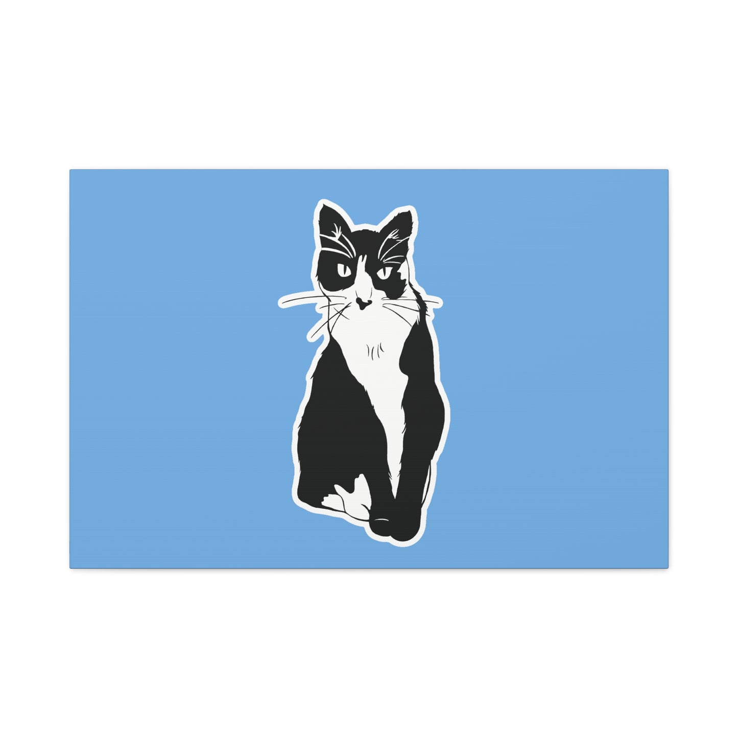 Cat Canvas on Light Blue (Sticker Style Cat) - Cat Drawing Art