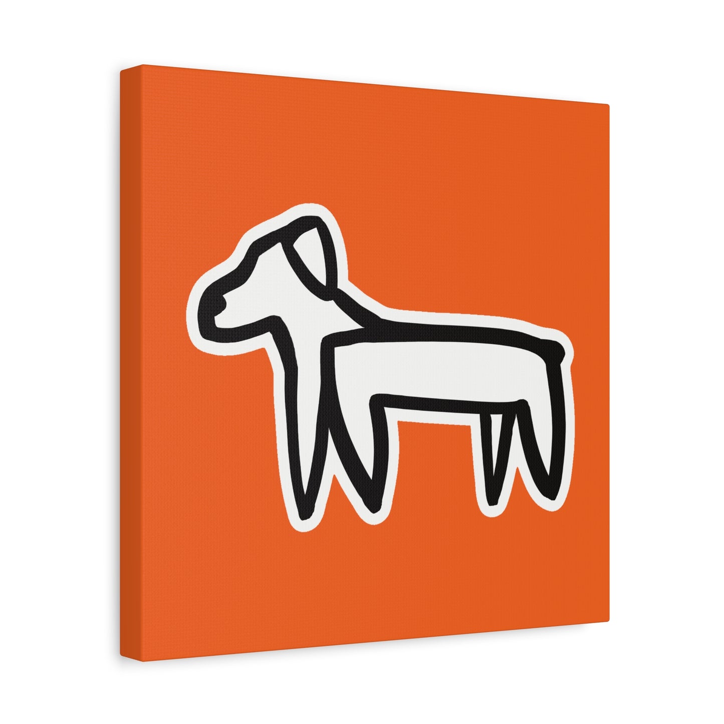 Dog Canvas Print on Orange (Sticker Style White Dog) - Dog Art Print
