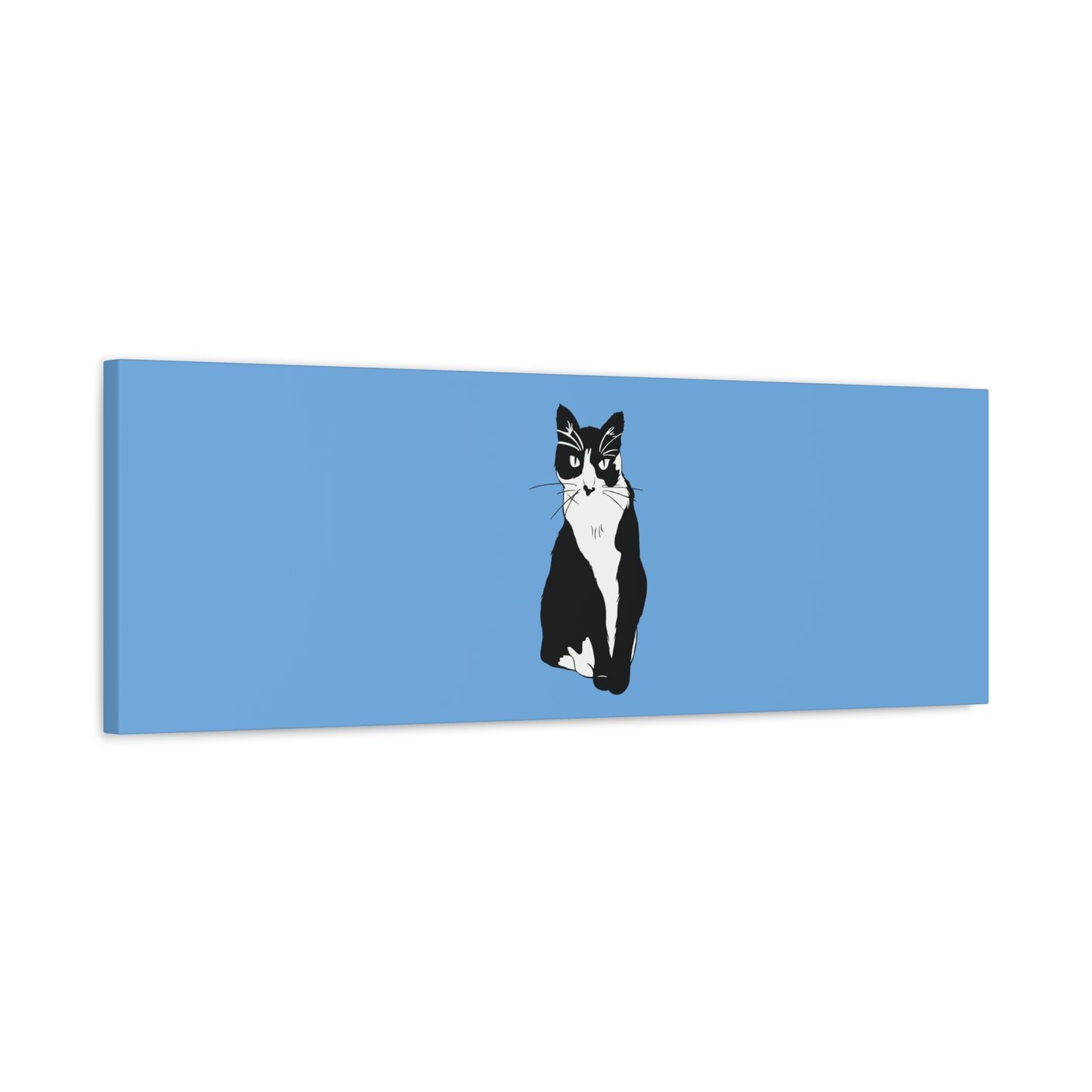 Cat Canvas on Light Blue (B&W Style Cat) - Cat Drawing Art