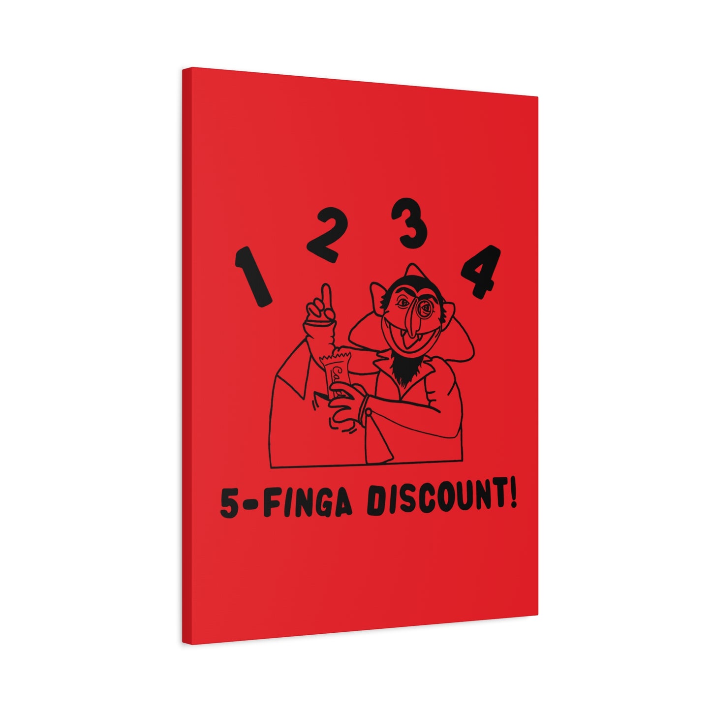 Five Finger Discount Outline Canvas Print Red - Sesame Street The Count Parody Art Print