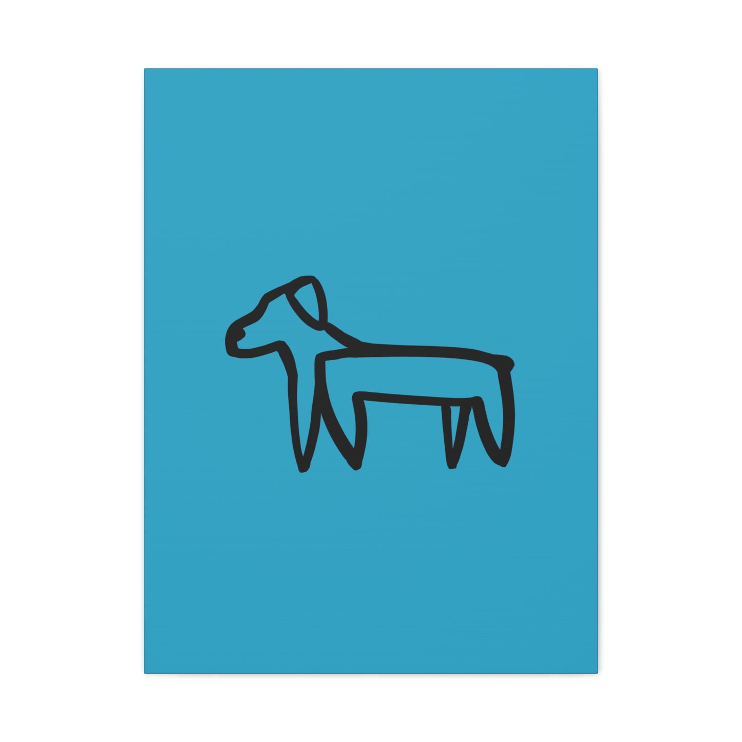 Dog Canvas Print on Turquoise (Transparent Style Black Dog) - Dog Drawing Canvas