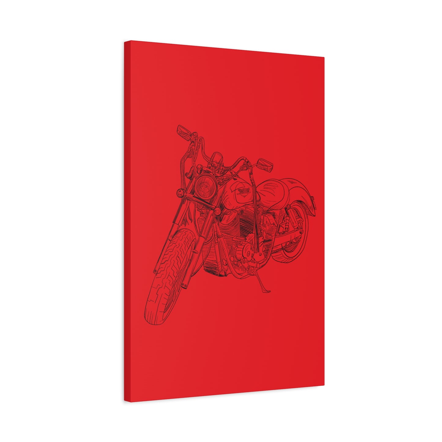 Ride Me Harley Motorcycle Sketch Canvas Print - Black Ink on Red Background