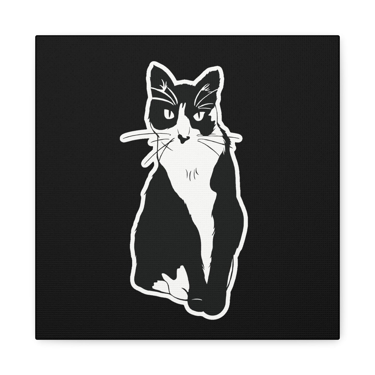 Cat Canvas Print on Black (Sticker Style Cat) - Cat Drawing Art