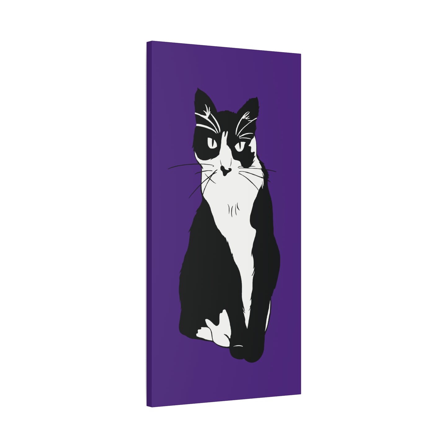 Cat Canvas on Purple (B&W Style Cat) - Cat Drawing Art