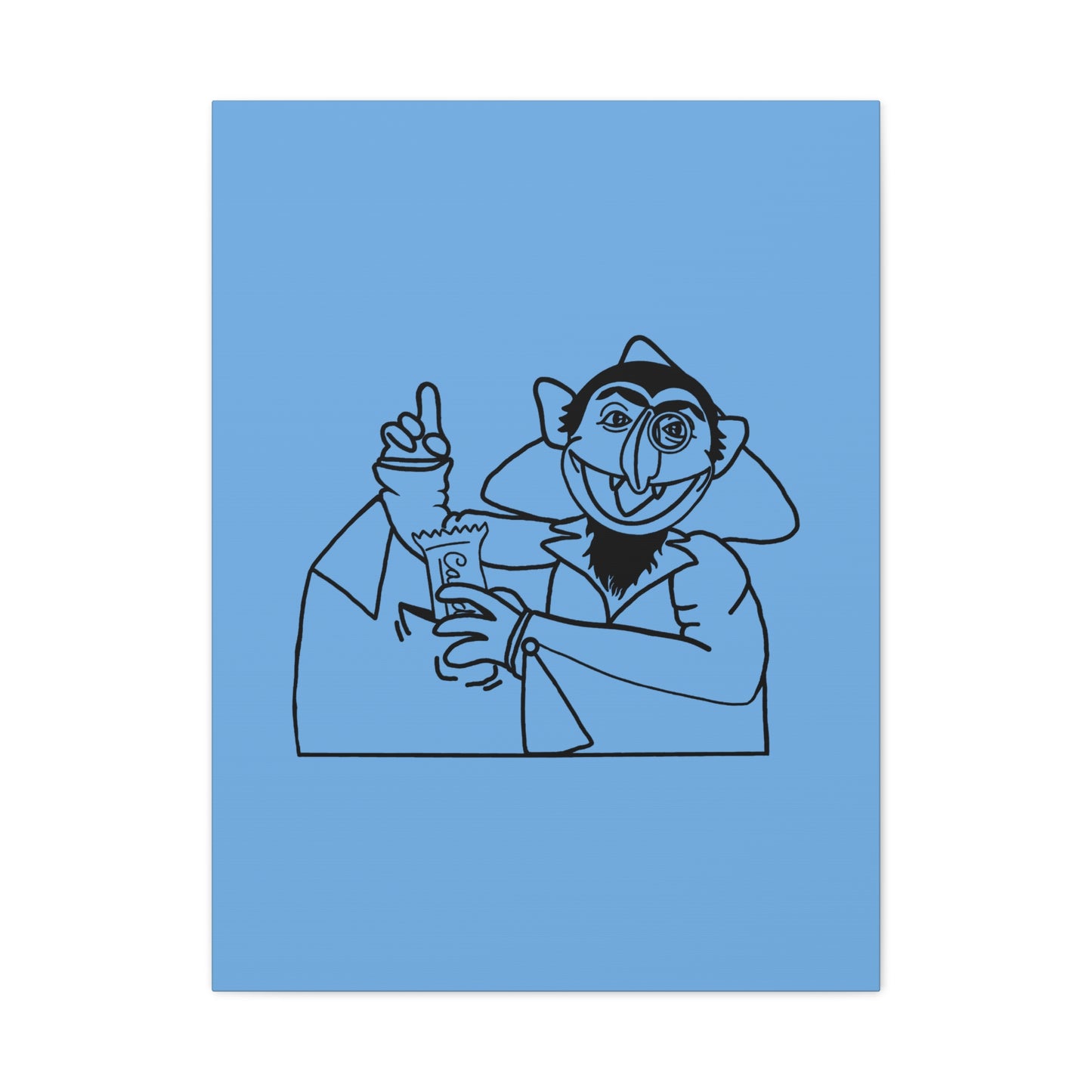 The Count Stealing Candy Outline Canvas Print Light Blue - Sesame Street The Count Parody Art