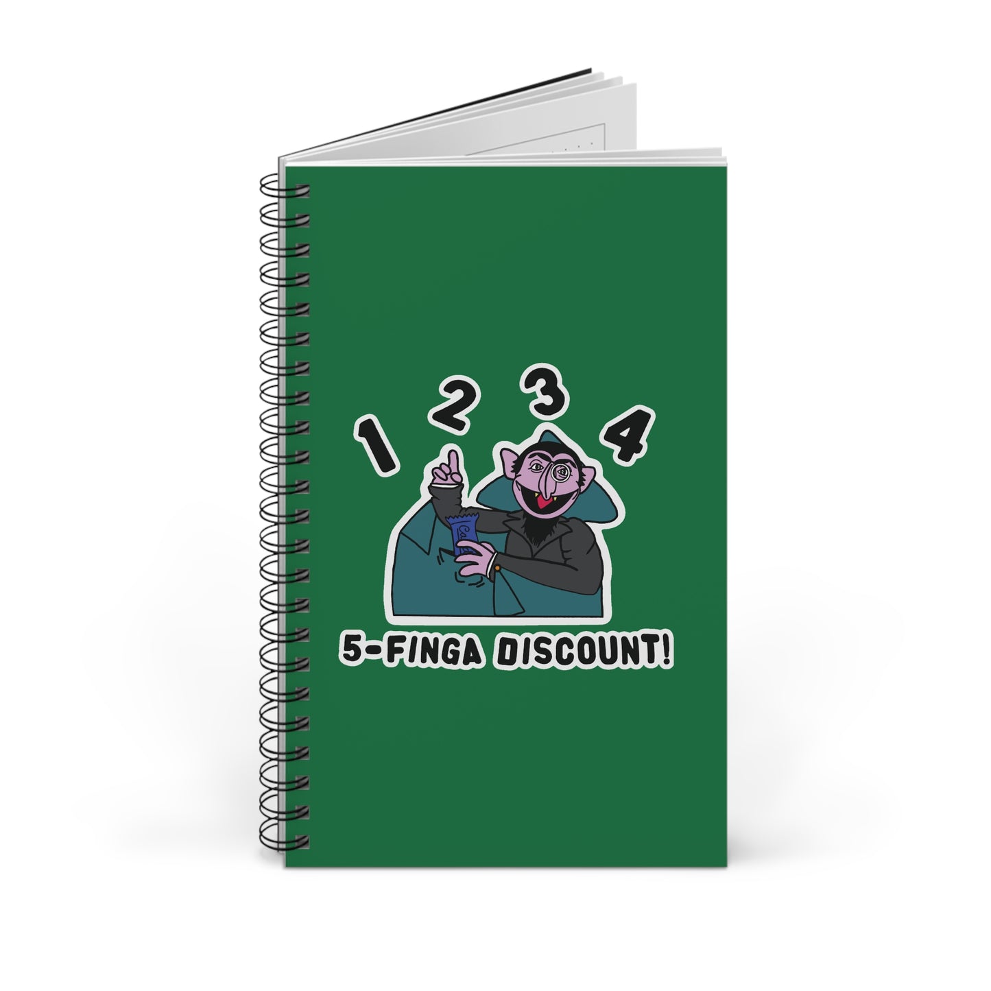 Five Finger Discount Notebook Dark Green - Sesame Street The Count Parody Spiral Notebook