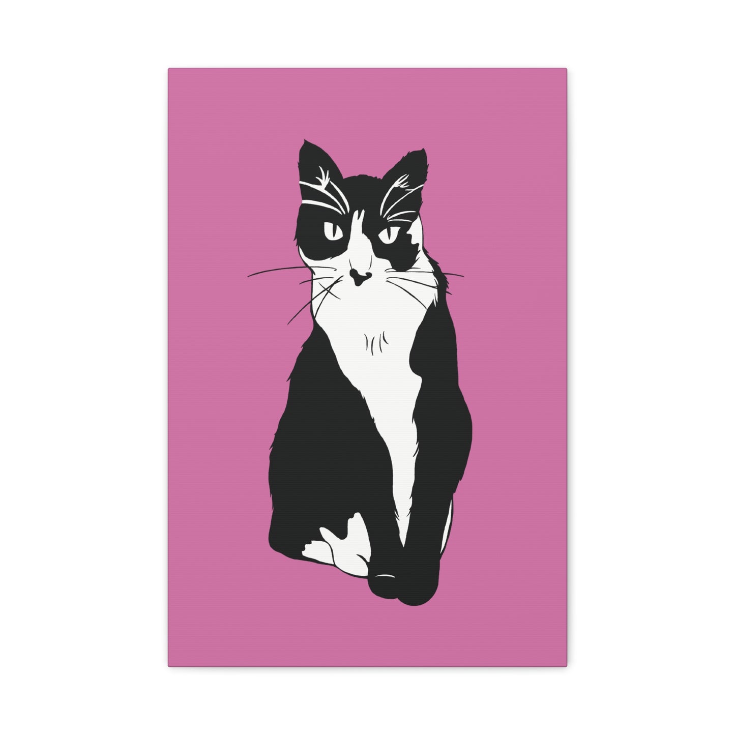 Cat Canvas on Light Pink (B&W Style Cat) - Cat Drawing Art
