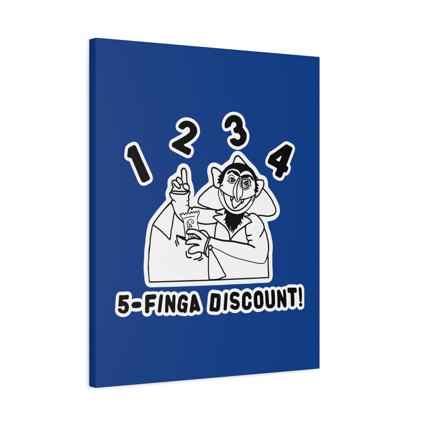 Five Finger Discount Outline Canvas Print Dark Blue - Sesame Street The Count Parody Art Print
