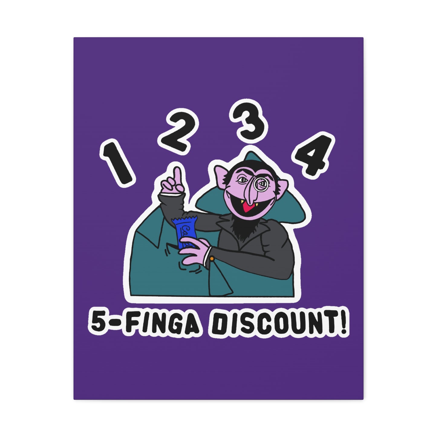 Five Finger Discount Canvas Print Light Purple - Sesame Street The Count Parody Art Print