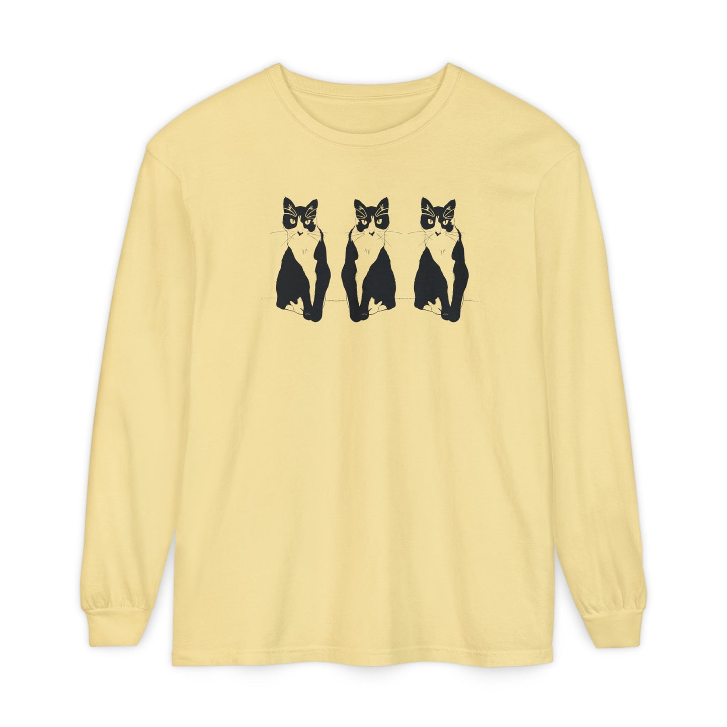 Cat x3 Long Sleeve Tee (Transparent Style Cat) - Cat Drawing Shirt