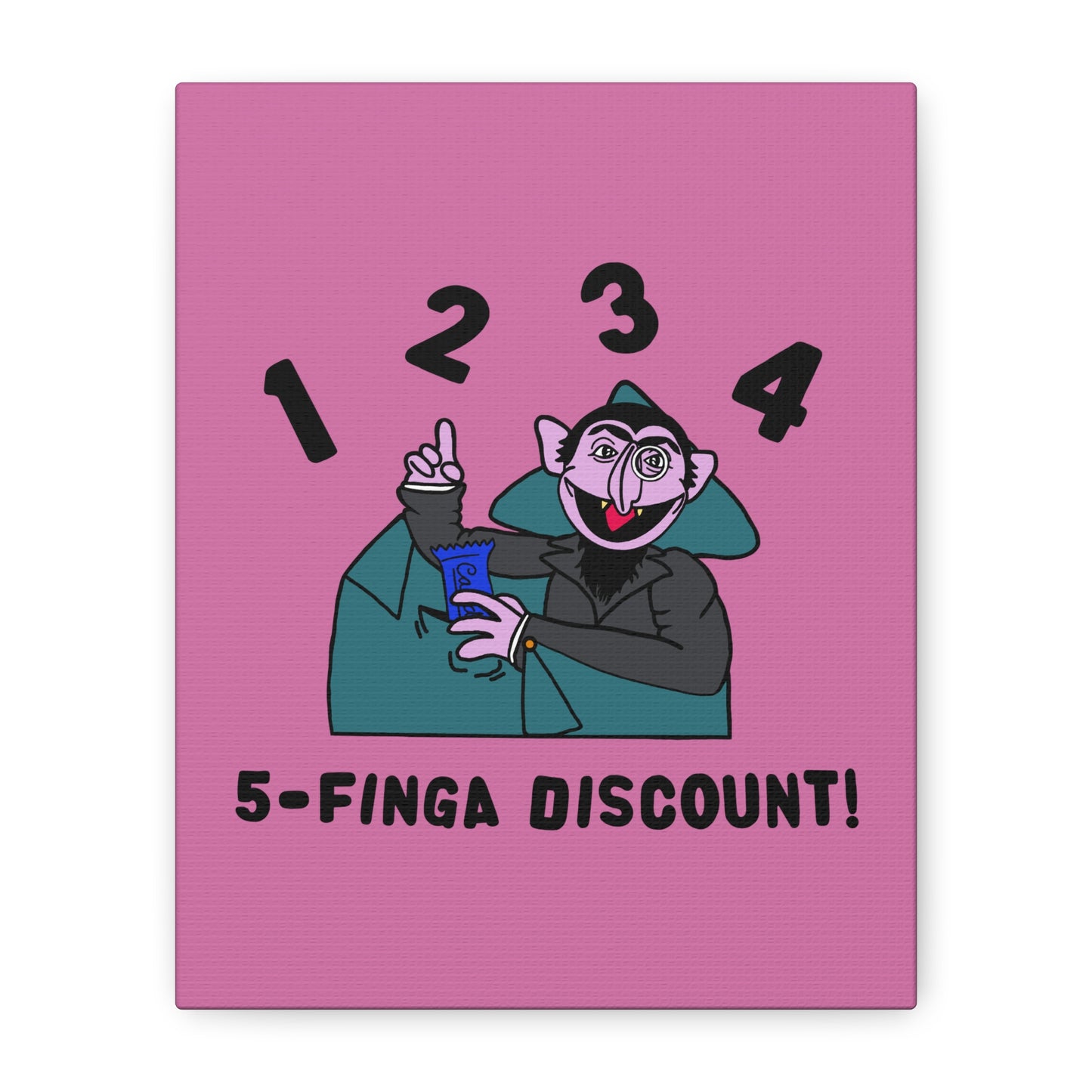 Five Finger Discount Canvas Print Light Pink - Sesame Street The Count Parody Art Print