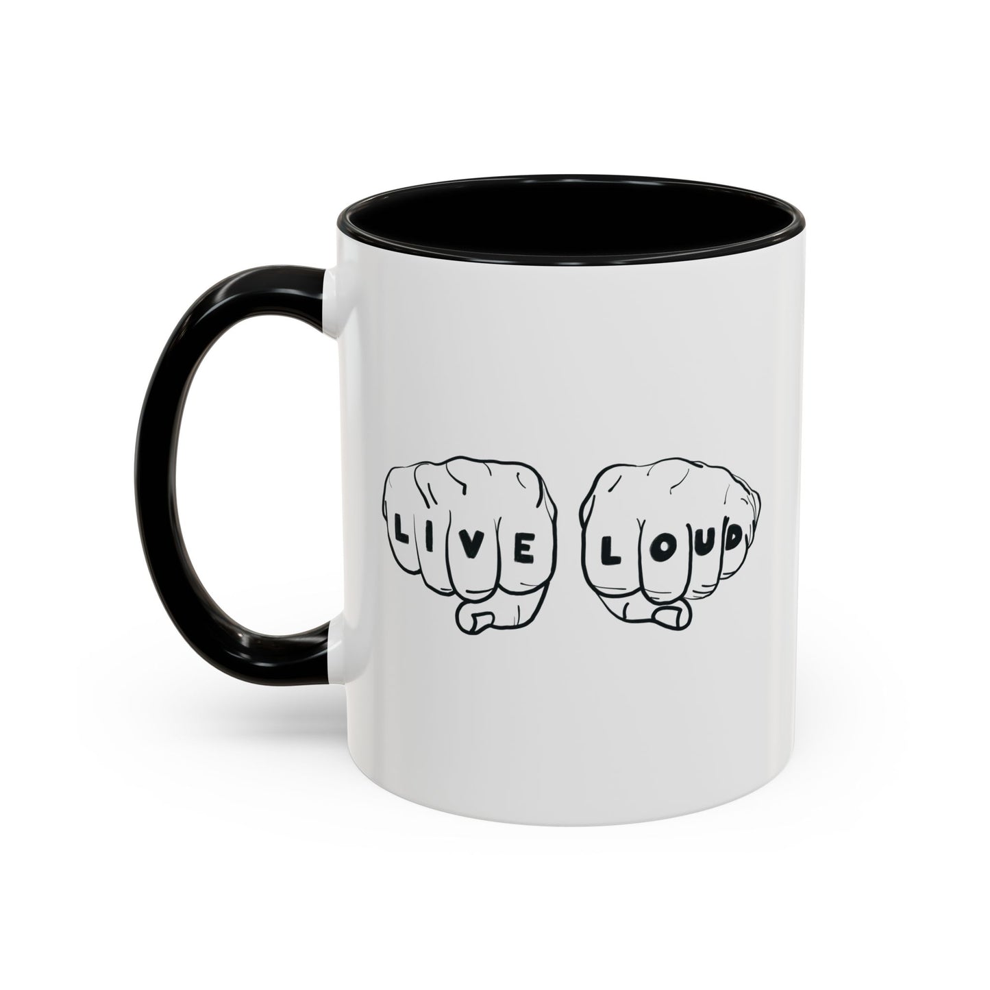 Live Loud Knuckle Tats Tattooed Fists - Four Fists Accent Mug