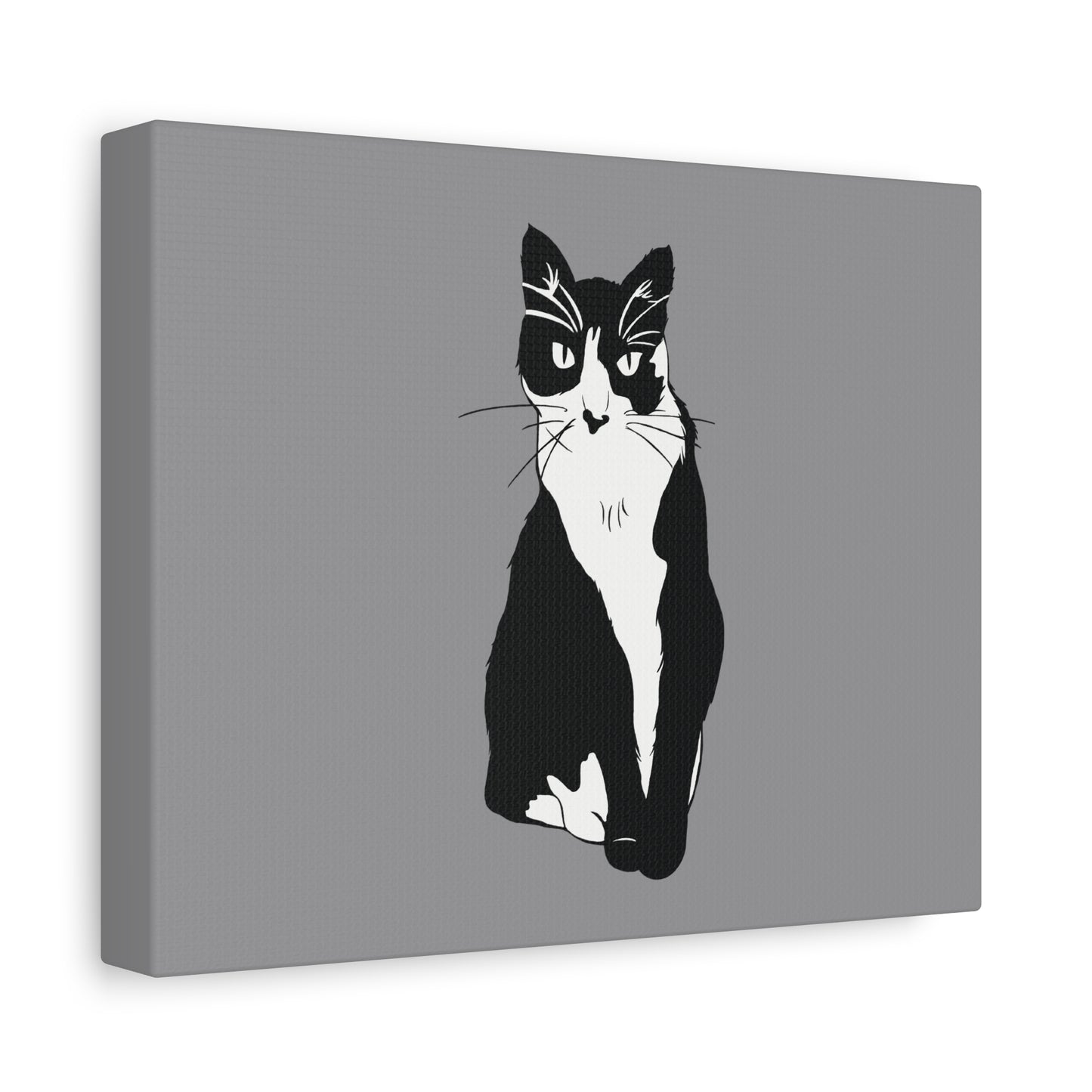 Cat Canvas on Grey (B&W Style Cat) - Cat Drawing Art