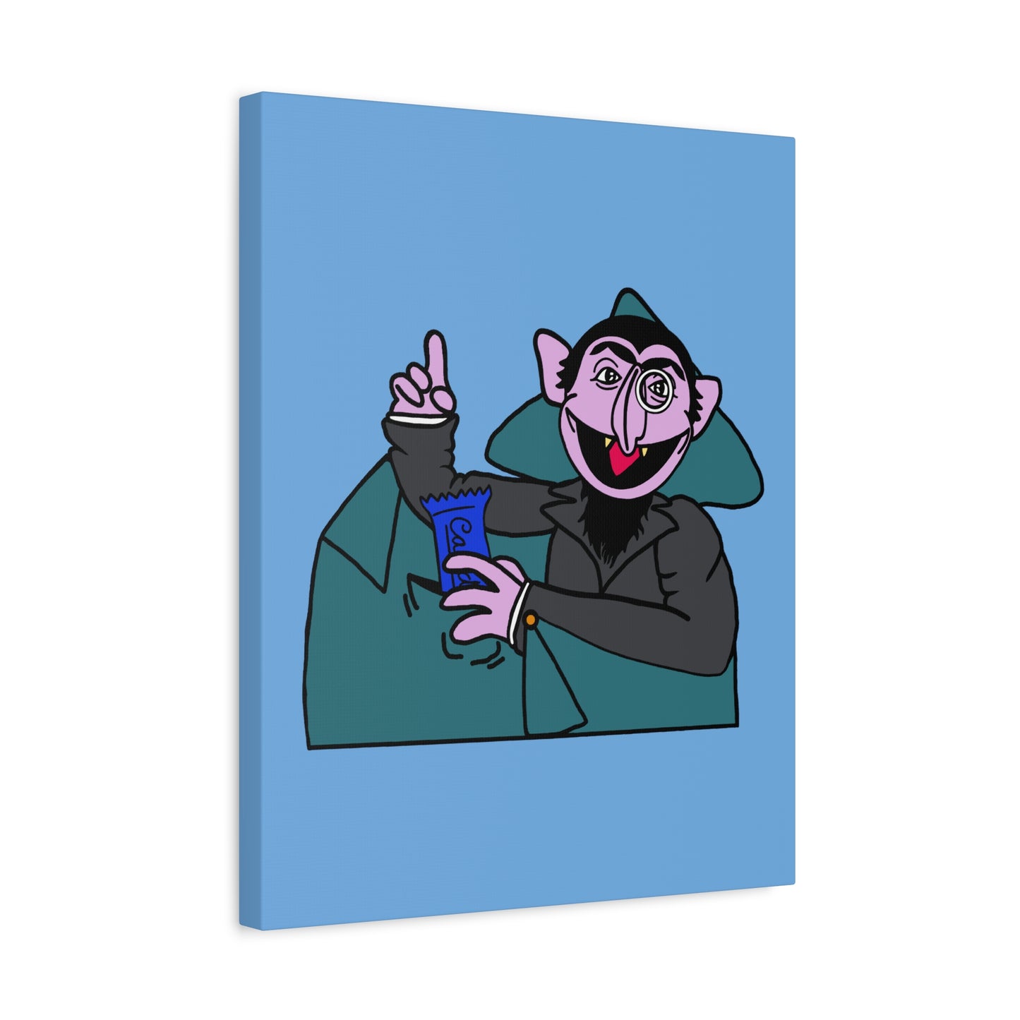 The Count Stealing Candy Canvas Print Light Blue - Sesame Street The Count Parody Art