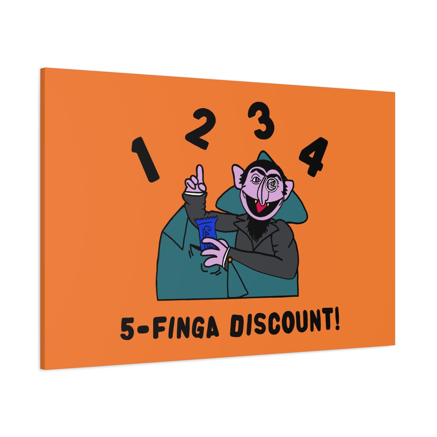 Five Finger Discount Canvas Print Light Orange - Sesame Street The Count Parody Art Print