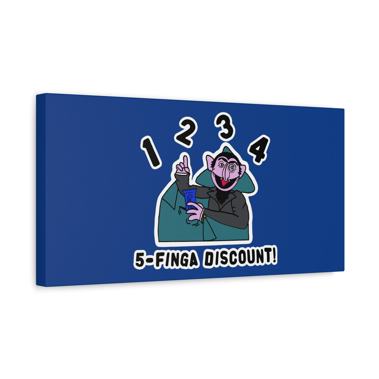 Five Finger Discount Canvas Print Dark Blue - Sesame Street The Count Parody Art Print