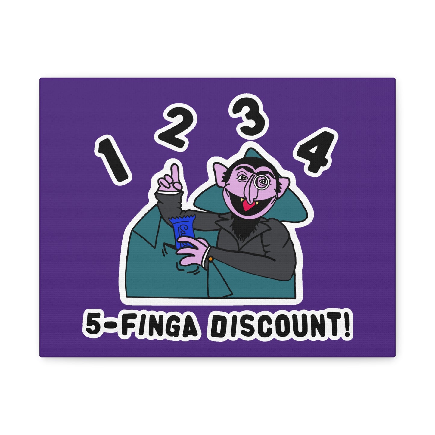 Five Finger Discount Canvas Print Light Purple - Sesame Street The Count Parody Art Print