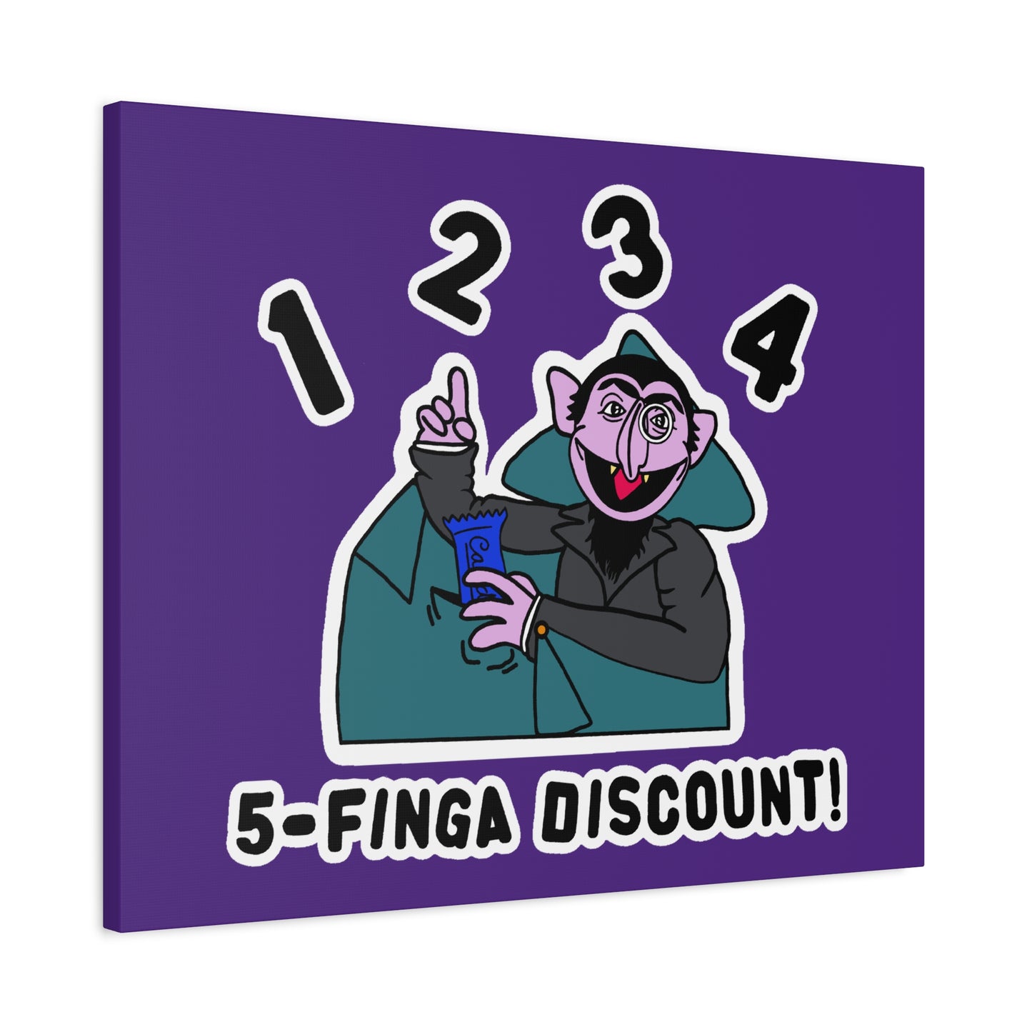 Five Finger Discount Canvas Print Light Purple - Sesame Street The Count Parody Art Print