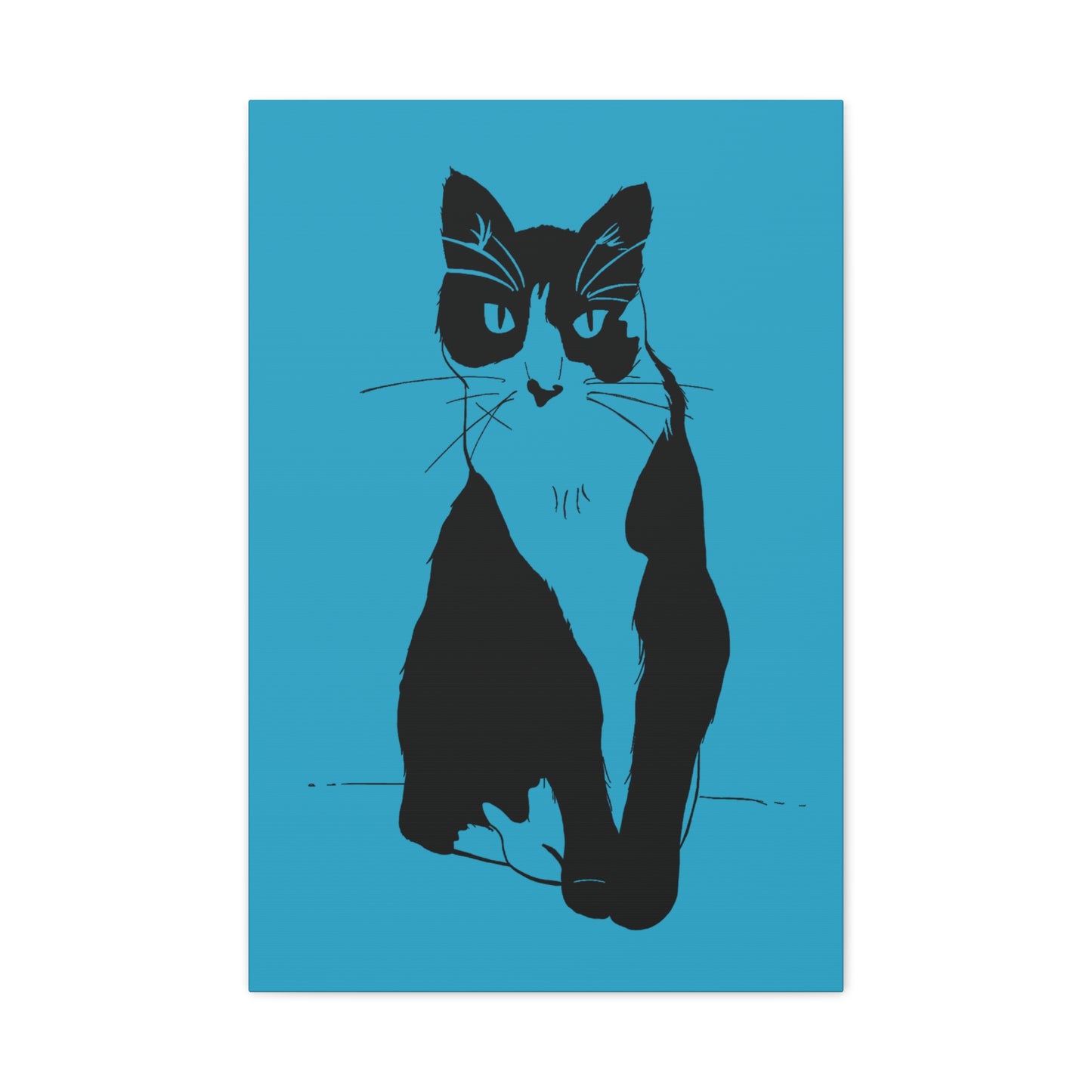 Cat Canvas Print on Turquoise (Transparent Style Cat) - Cat Drawing Art