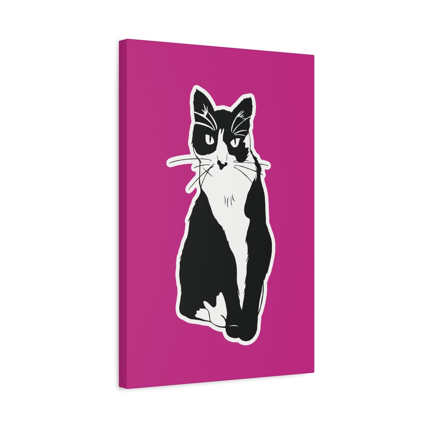 Cat Canvas on Pink (Sticker Style Cat) - Cat Drawing Art