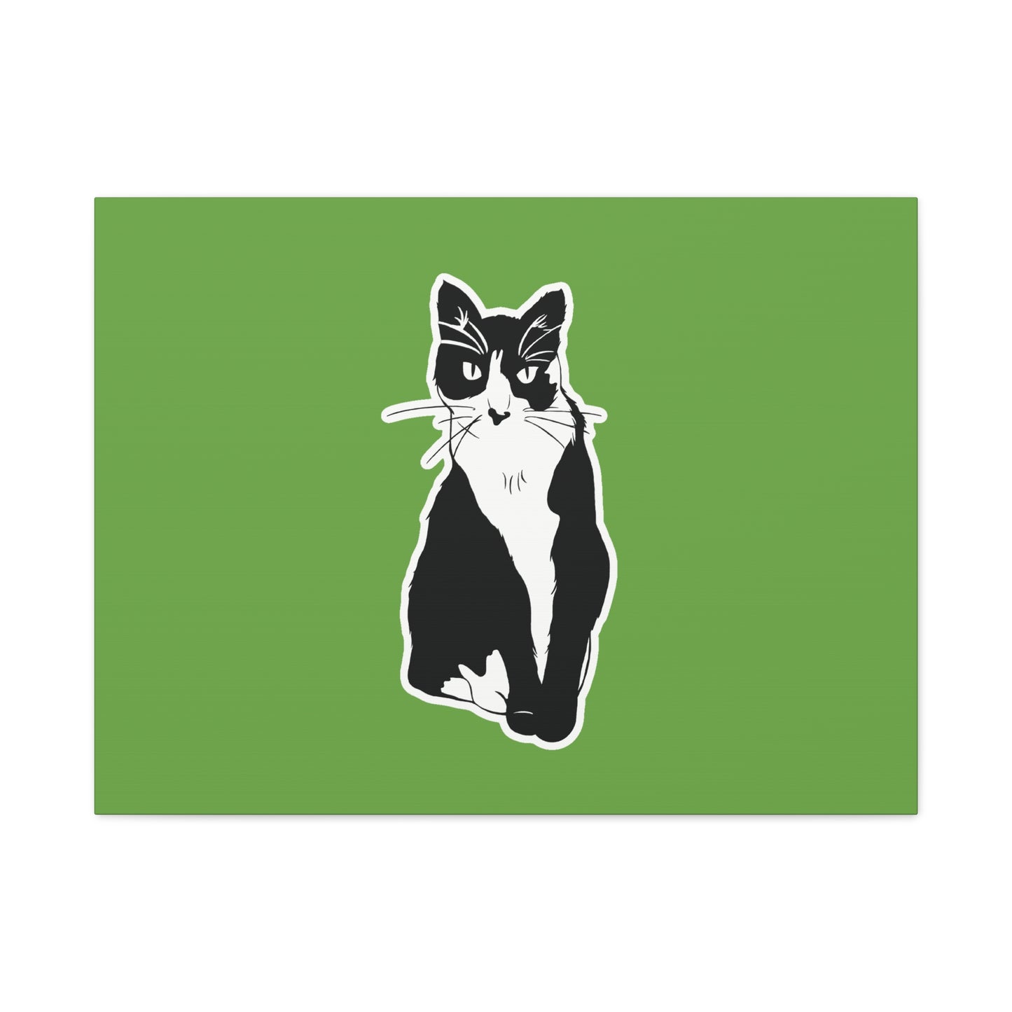 Cat Canvas Print on Green (B&W Style Cat) - Cat Drawing Art