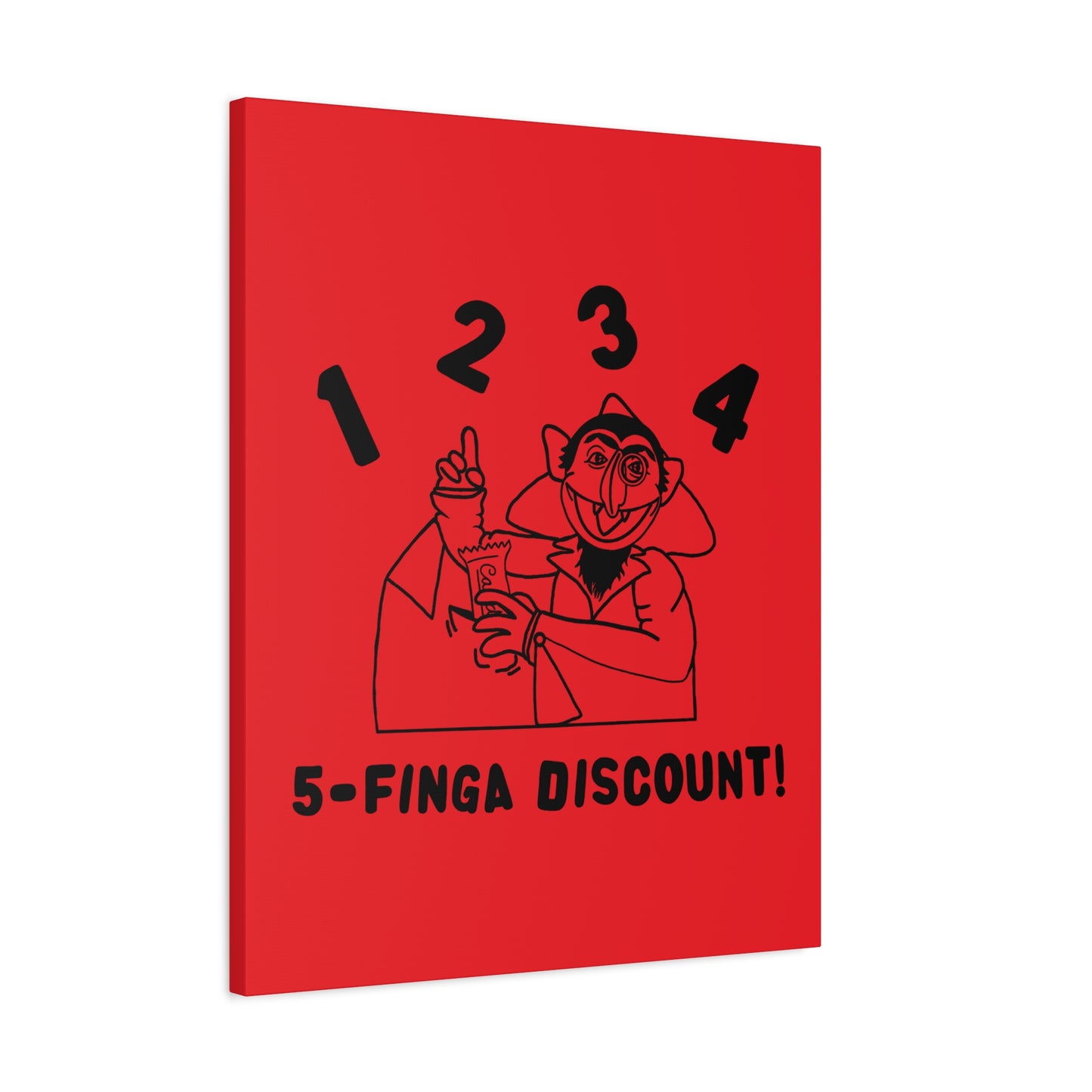 Five Finger Discount Outline Canvas Print Red - Sesame Street The Count Parody Art Print