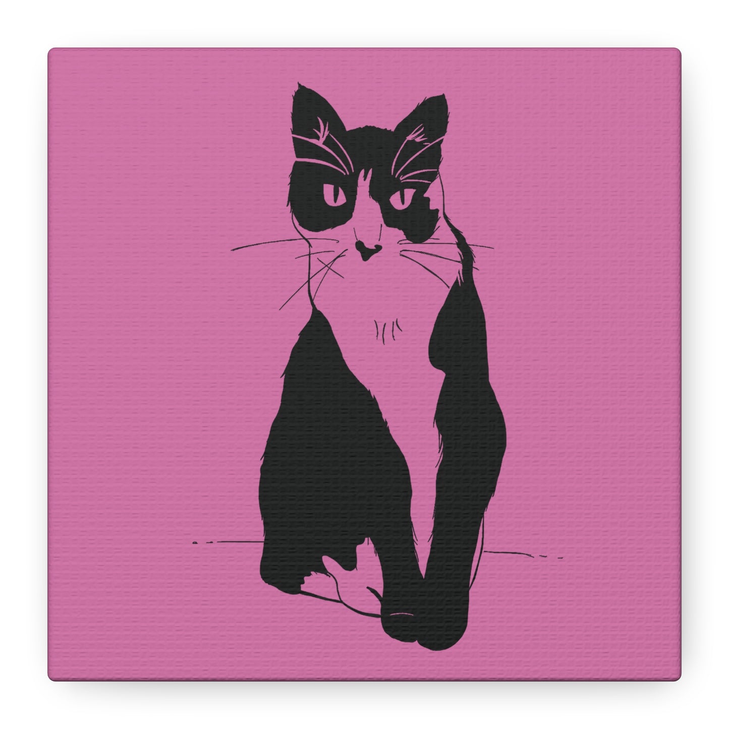 Cat Canvas Print on Pink (Transparent Style Cat) - Cat Drawing Art